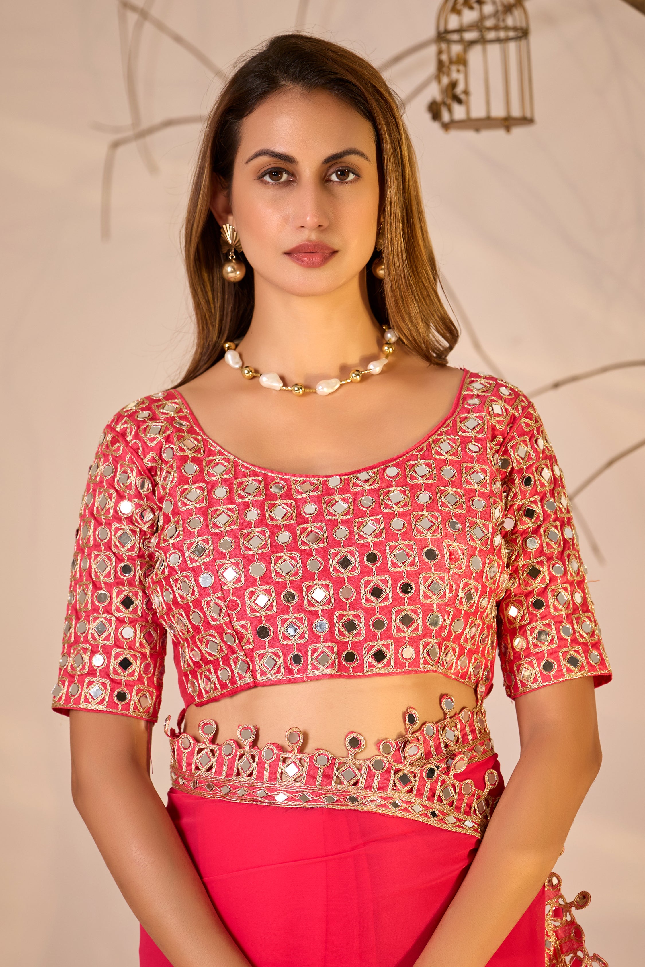 Designer  Georgette Saree with Mirror Embellished Border
