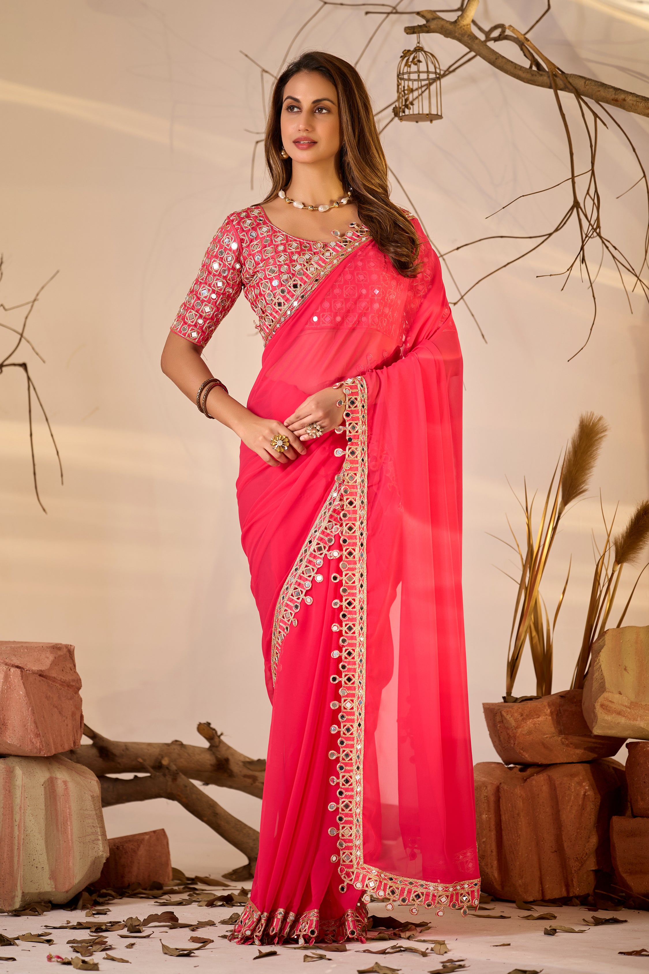 Designer  Georgette Saree with Mirror Embellished Border