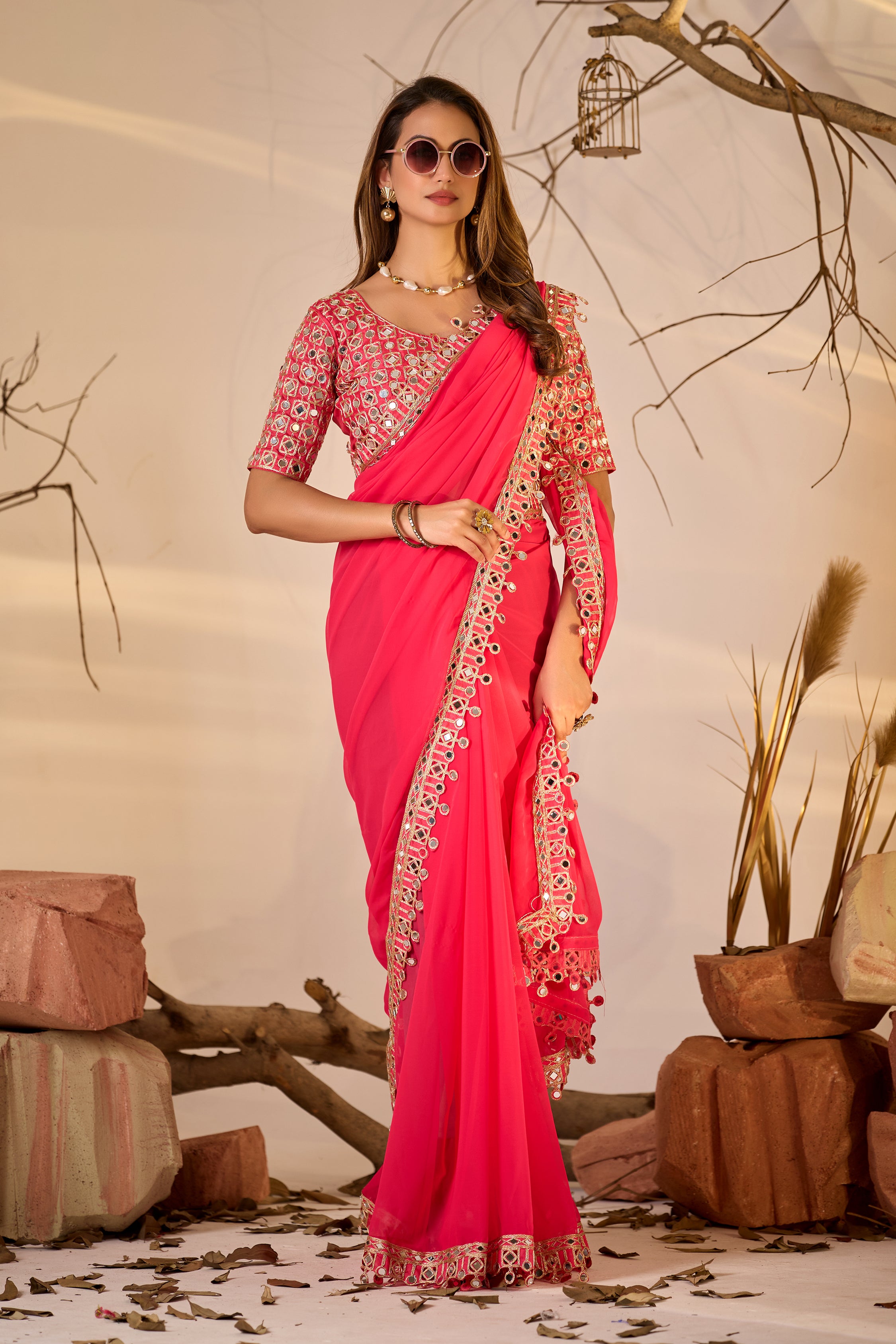 Designer  Georgette Saree with Mirror Embellished Border