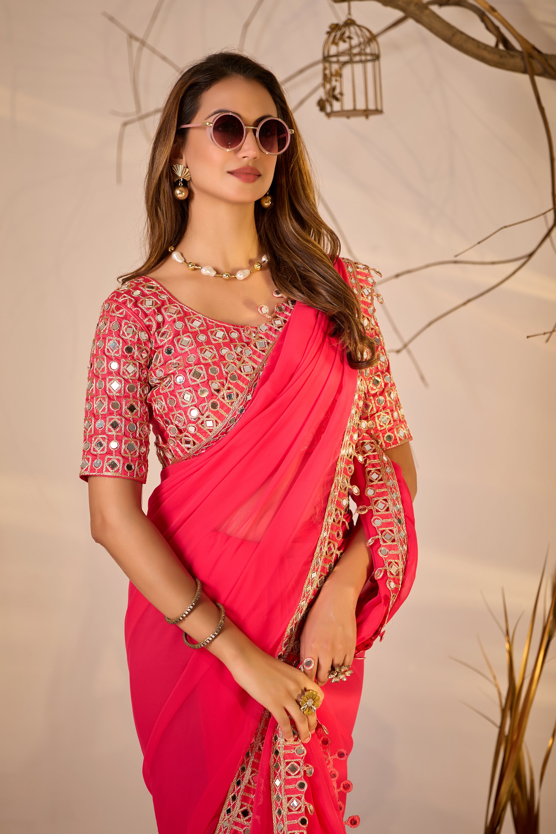 Designer  Georgette Saree with Mirror Embellished Border