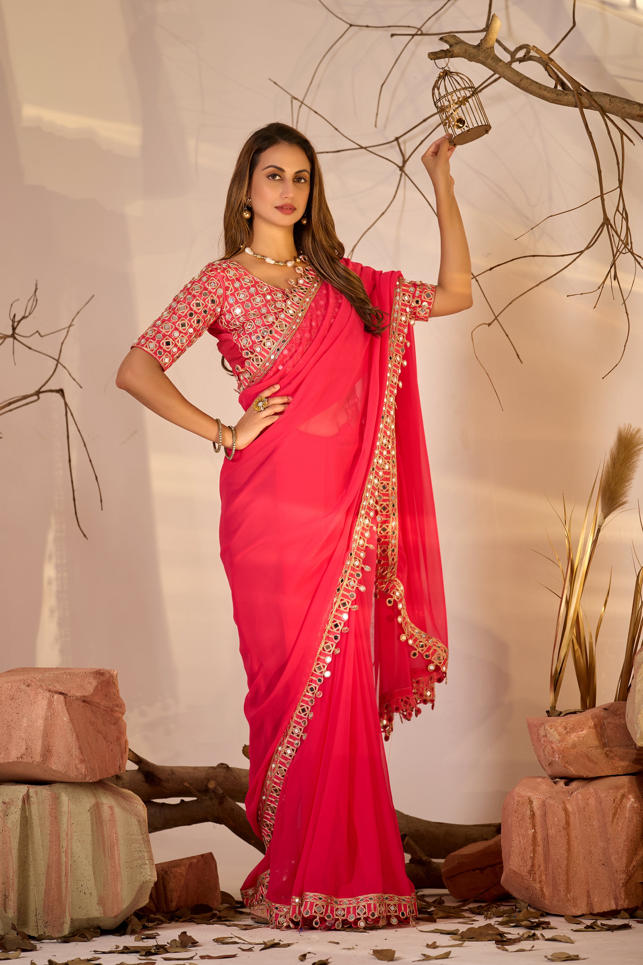 Designer  Georgette Saree with Mirror Embellished Border