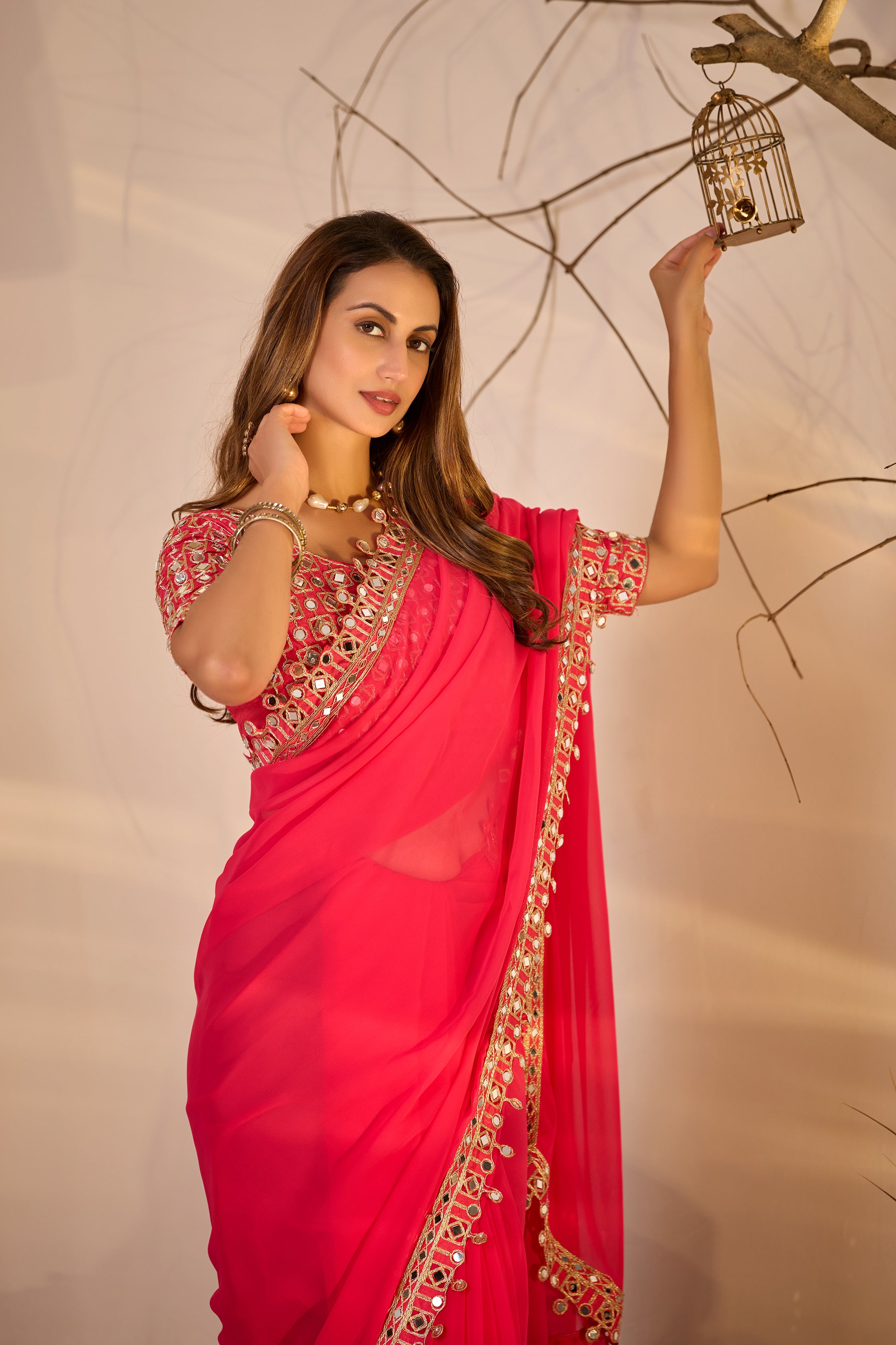 Designer  Georgette Saree with Mirror Embellished Border