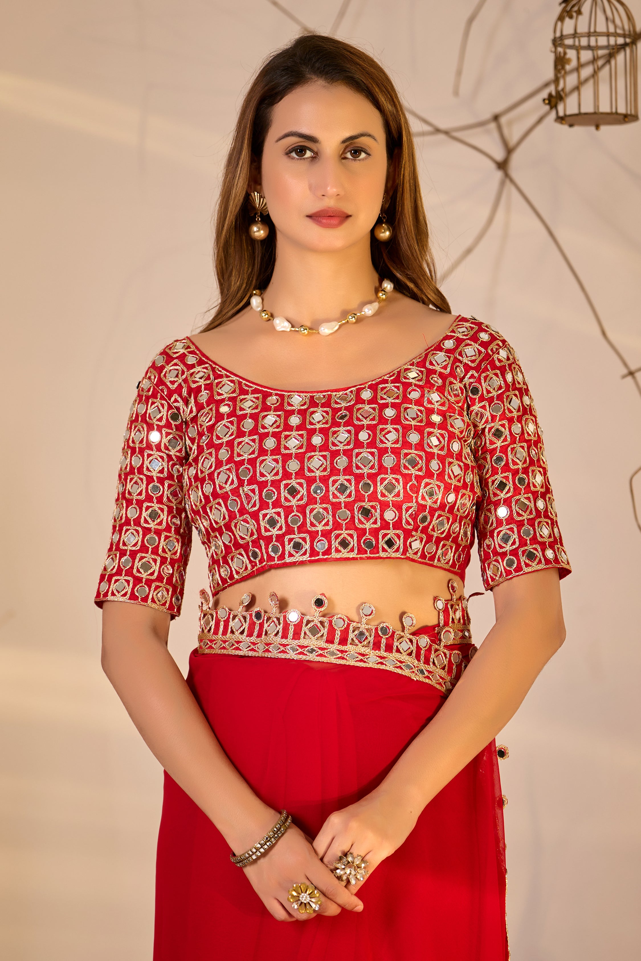 Designer  Georgette Saree with Mirror Embellished Border