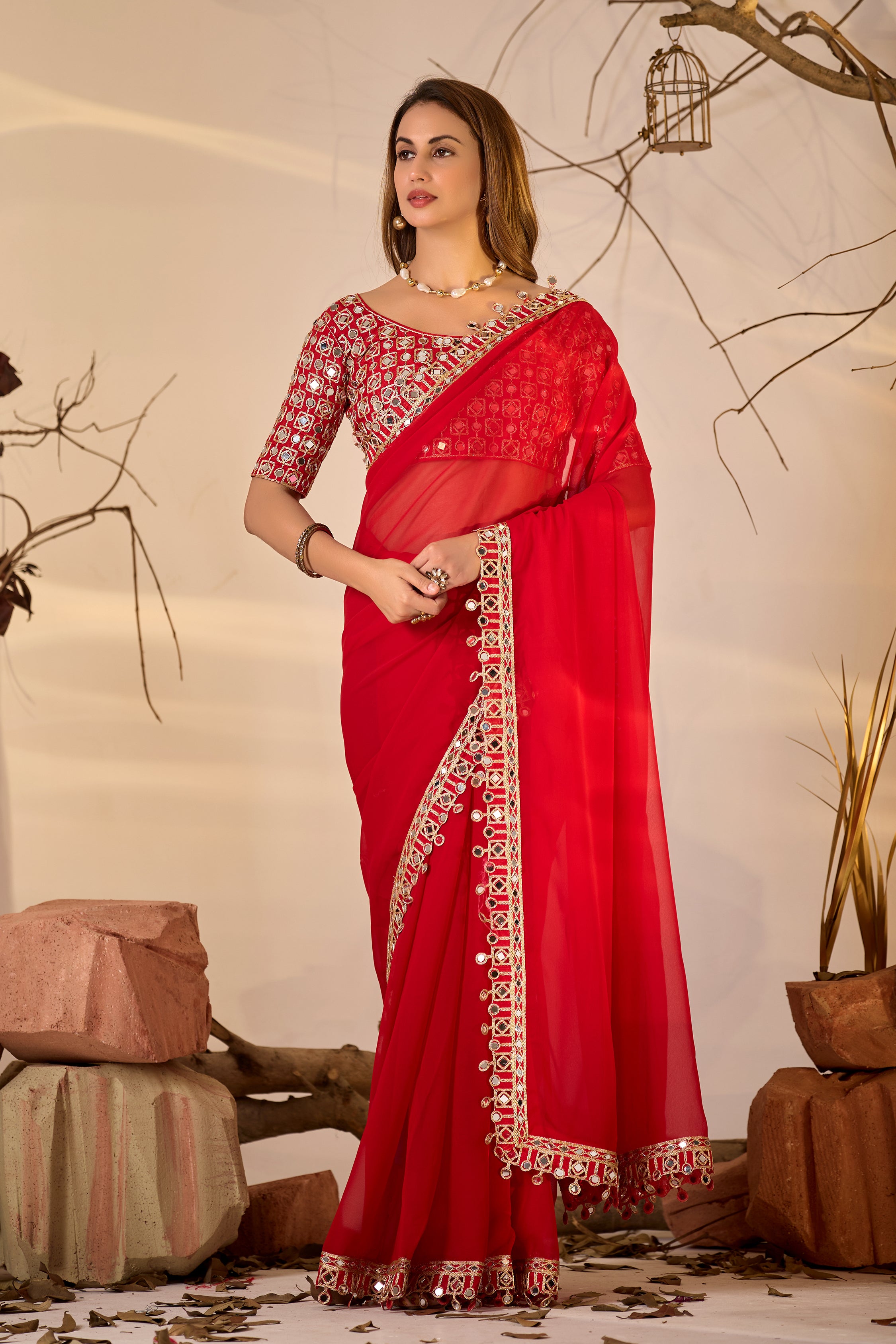 Designer  Georgette Saree with Mirror Embellished Border