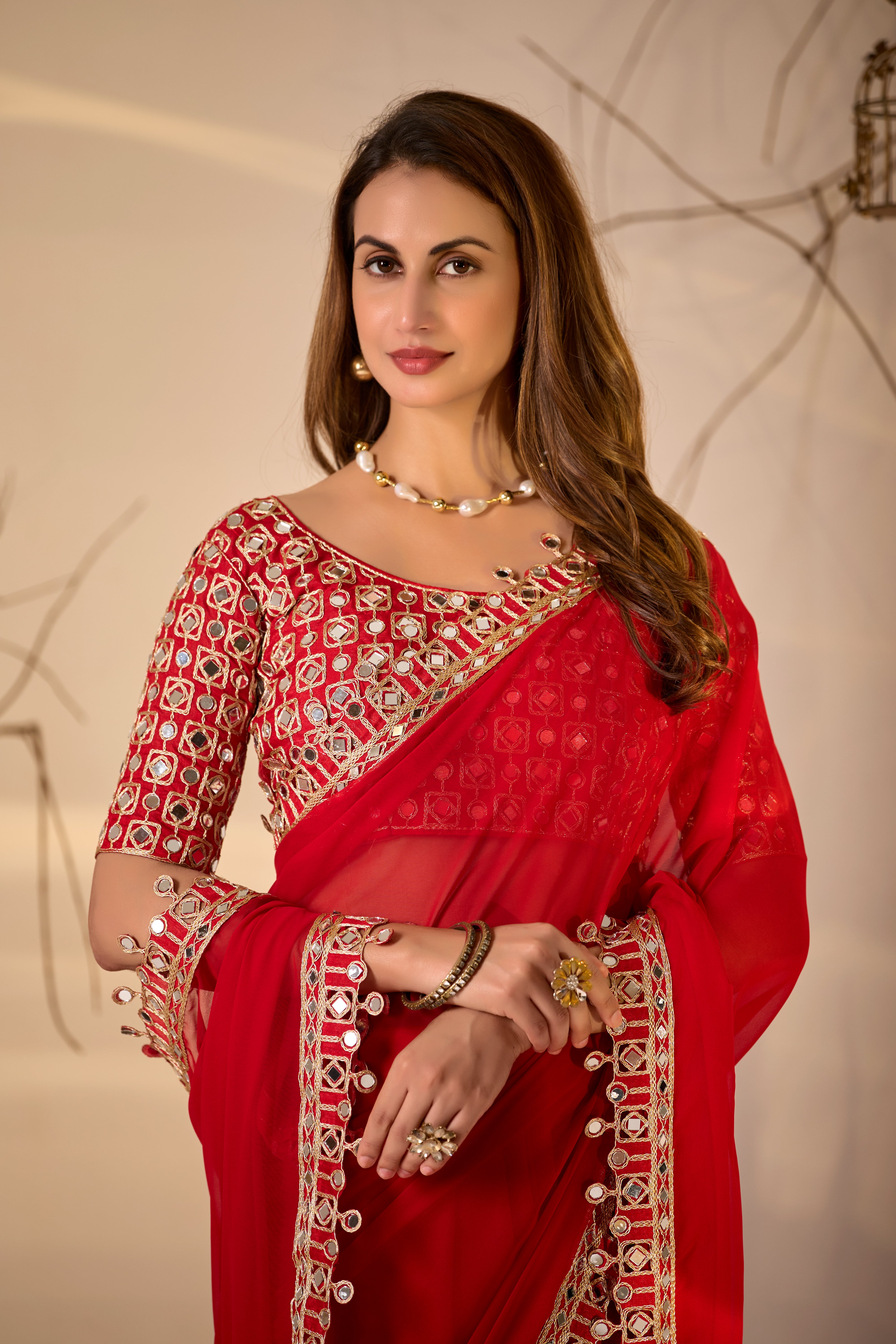 Designer  Georgette Saree with Mirror Embellished Border