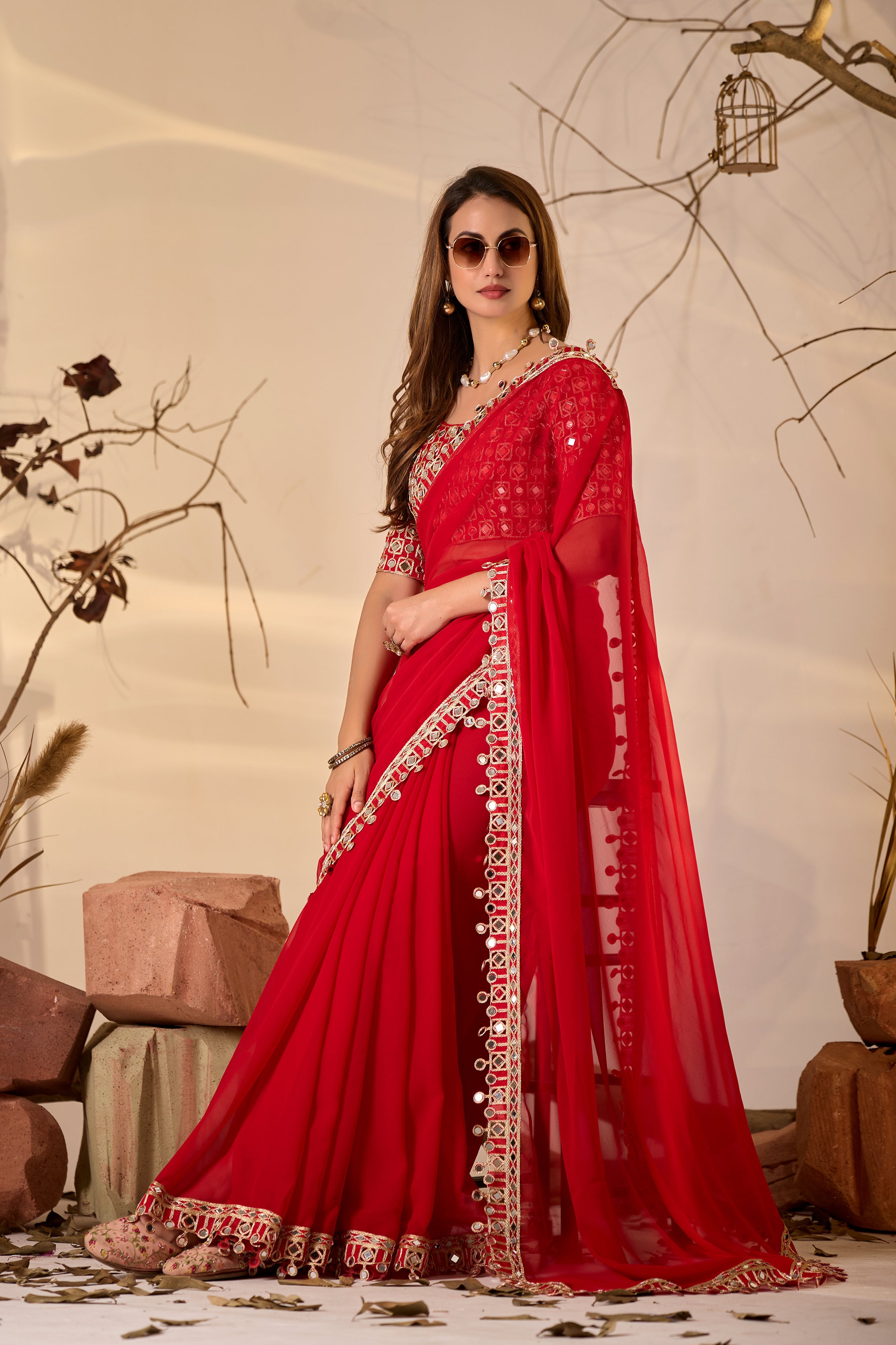 Designer  Georgette Saree with Mirror Embellished Border