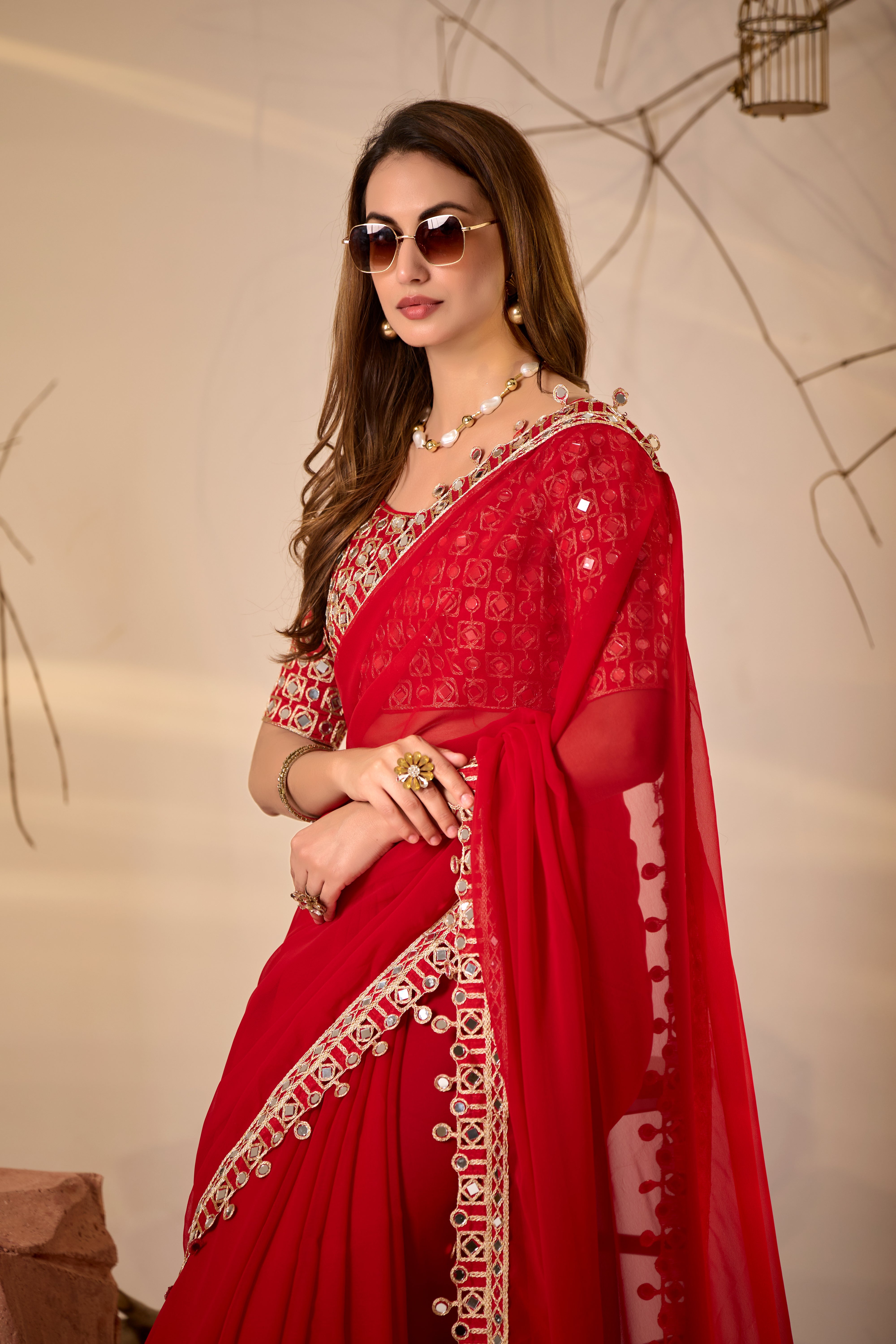 Designer  Georgette Saree with Mirror Embellished Border
