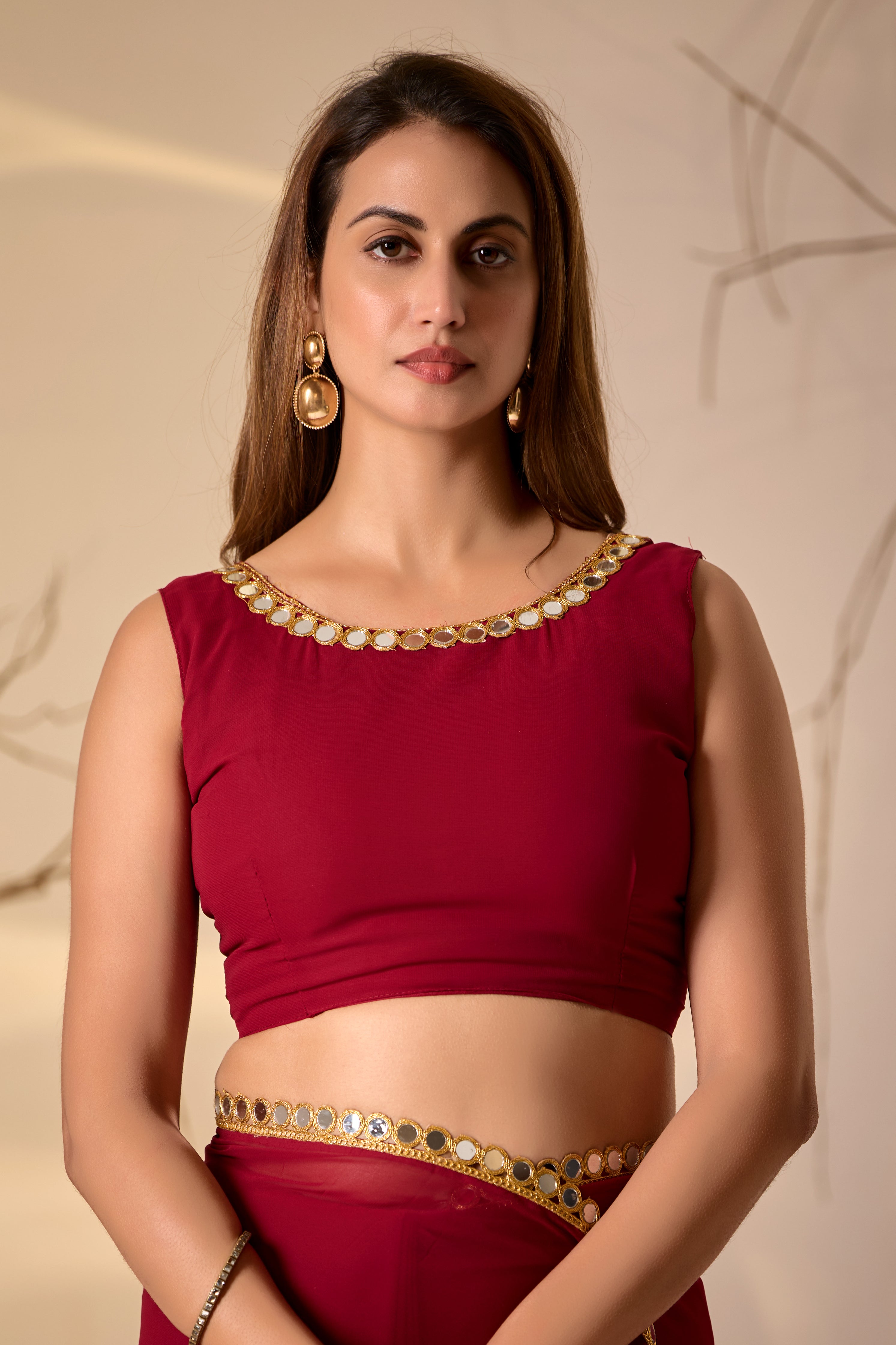 Georgette Saree with Mirror Work Border