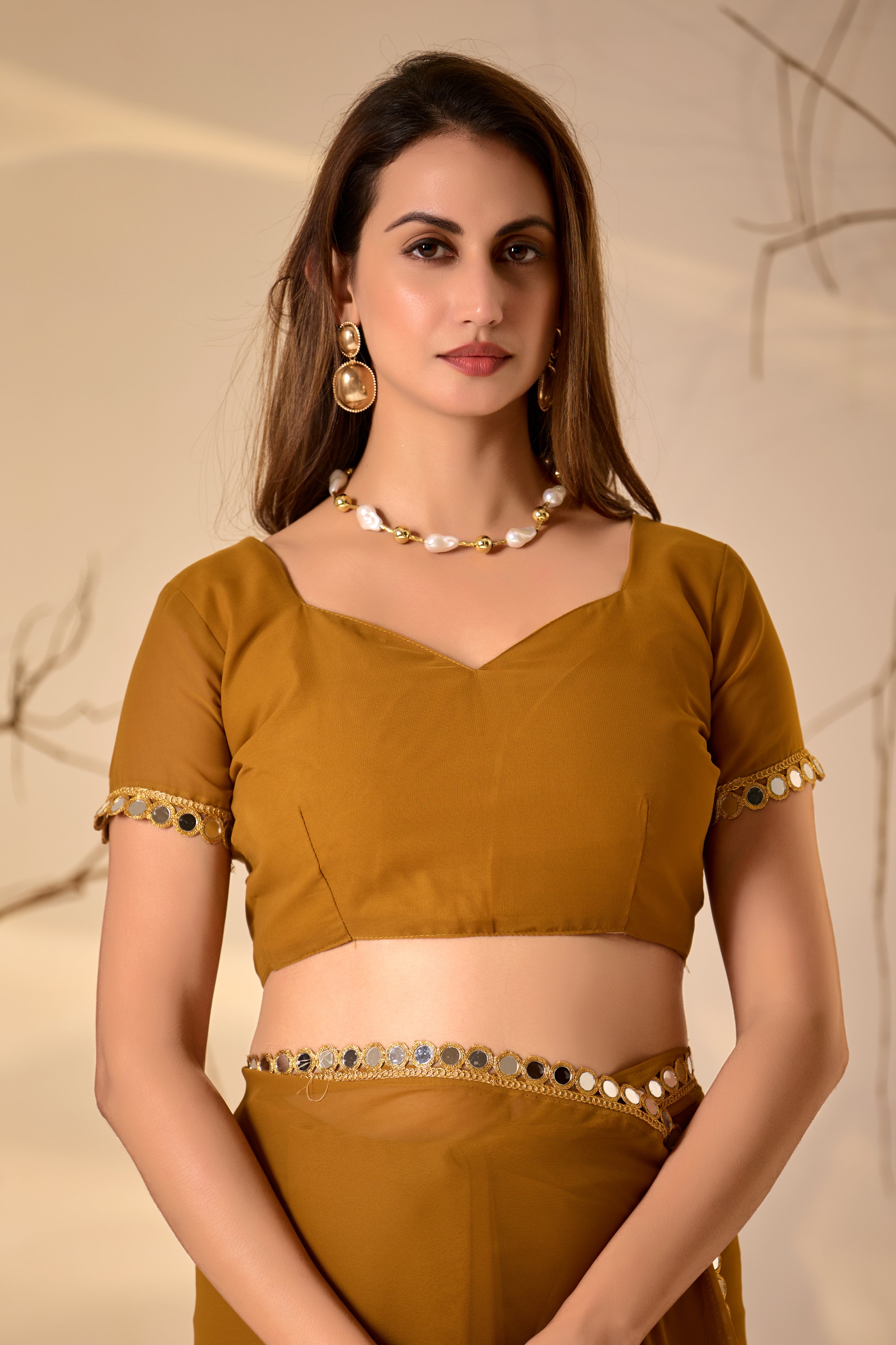 Georgette Saree with Mirror Work Border
