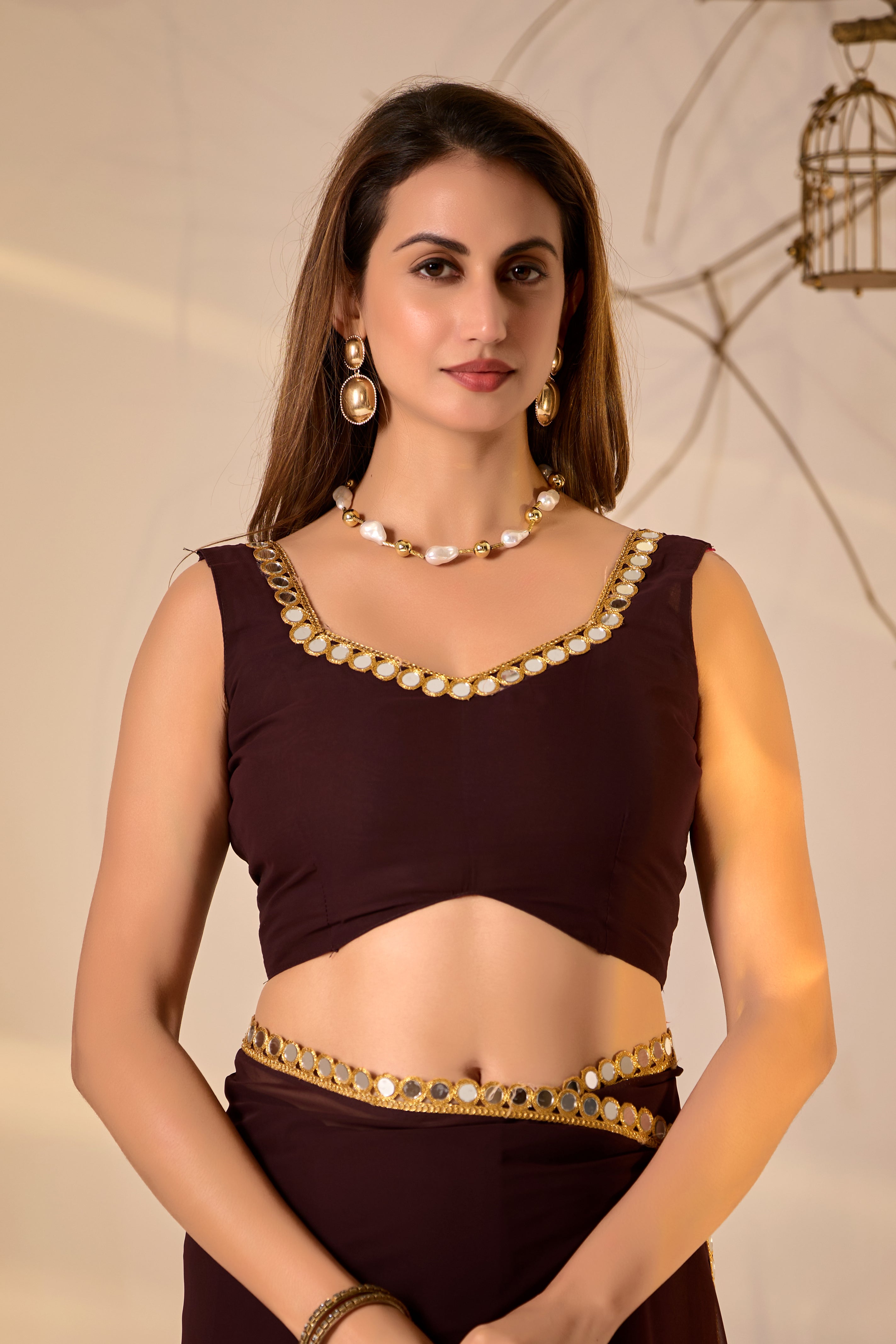 Georgette Saree with Mirror Work Border
