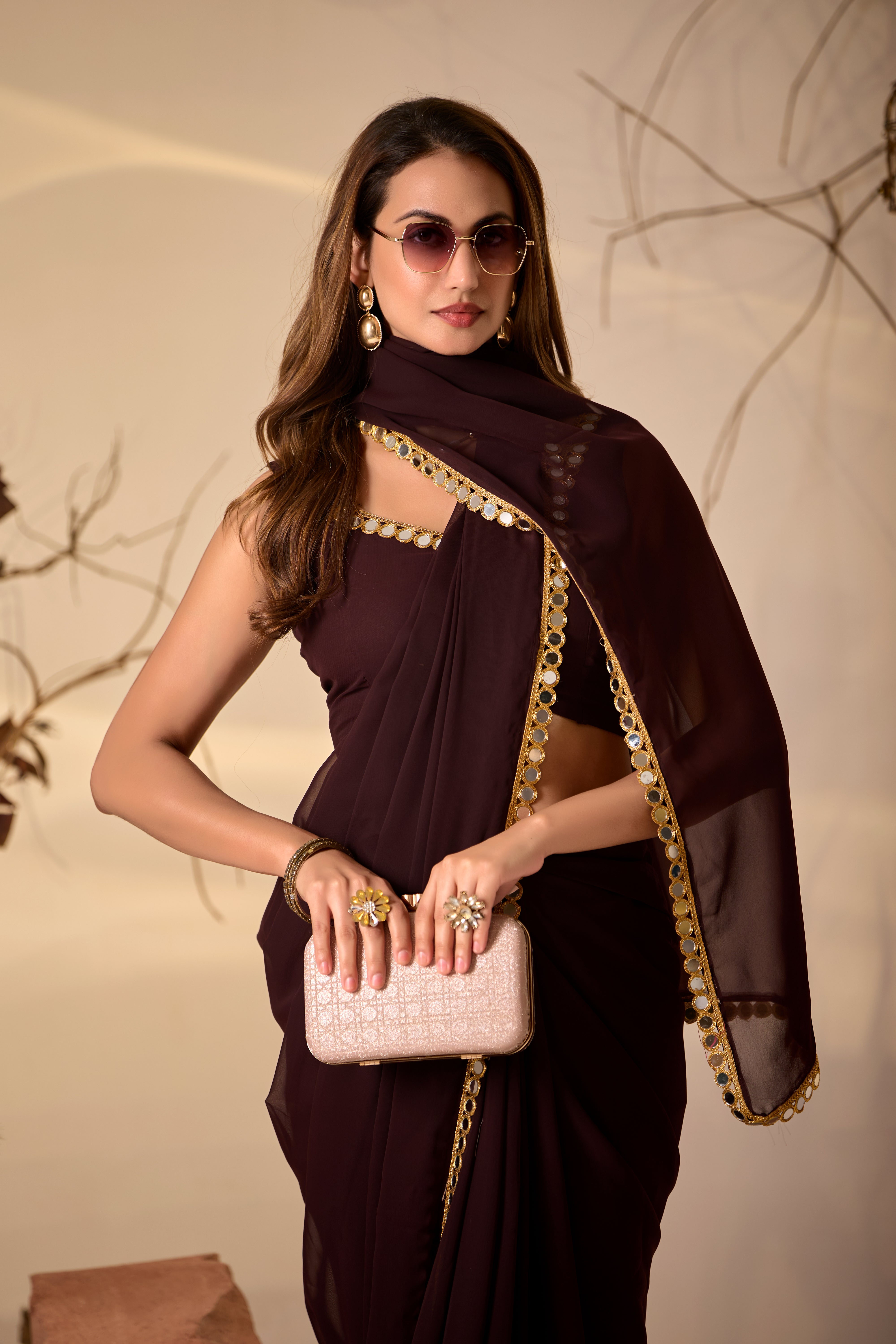 Georgette Saree with Mirror Work Border