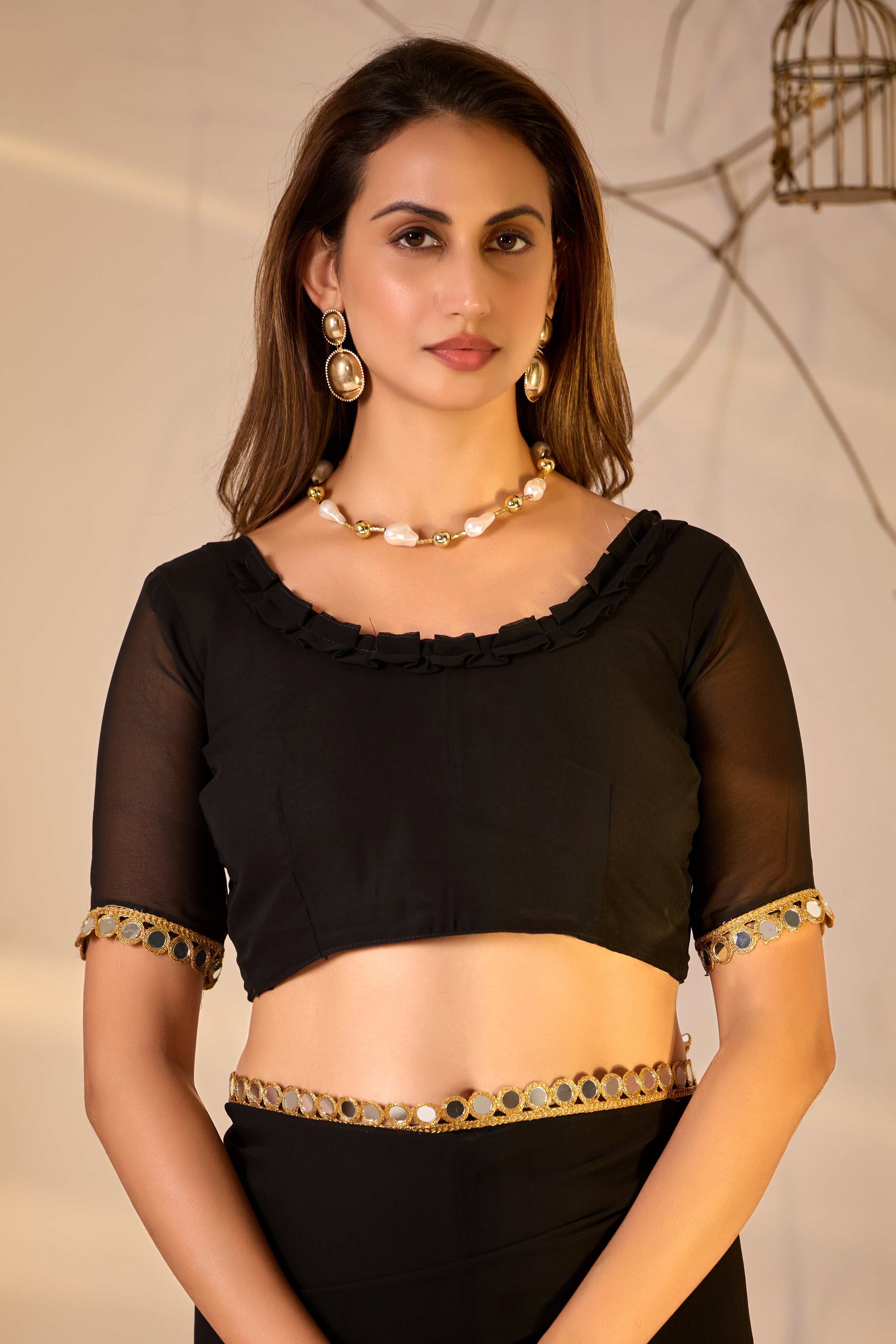 Georgette Saree with Mirror Work Border