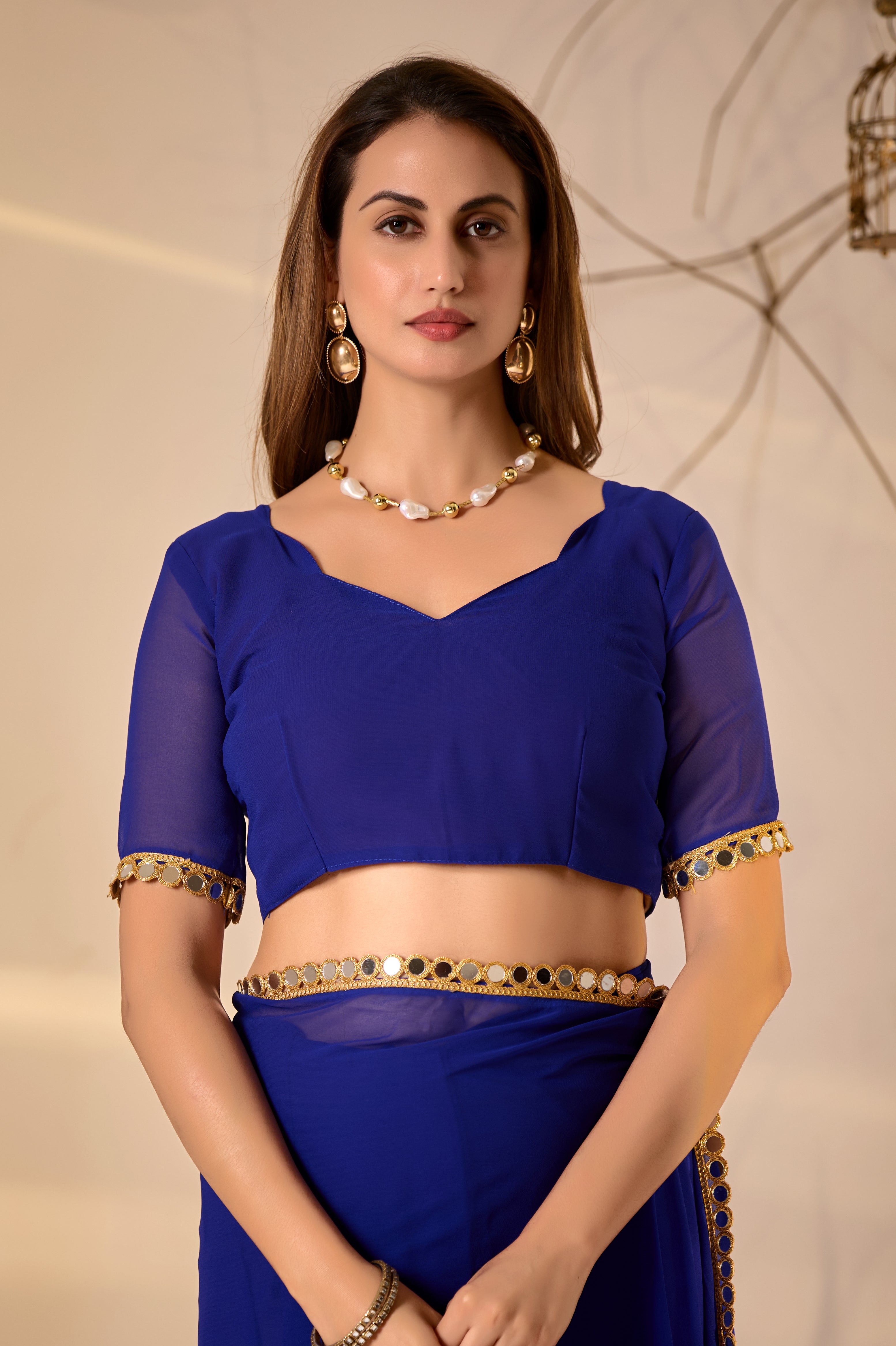 Georgette Saree with Mirror Work Border
