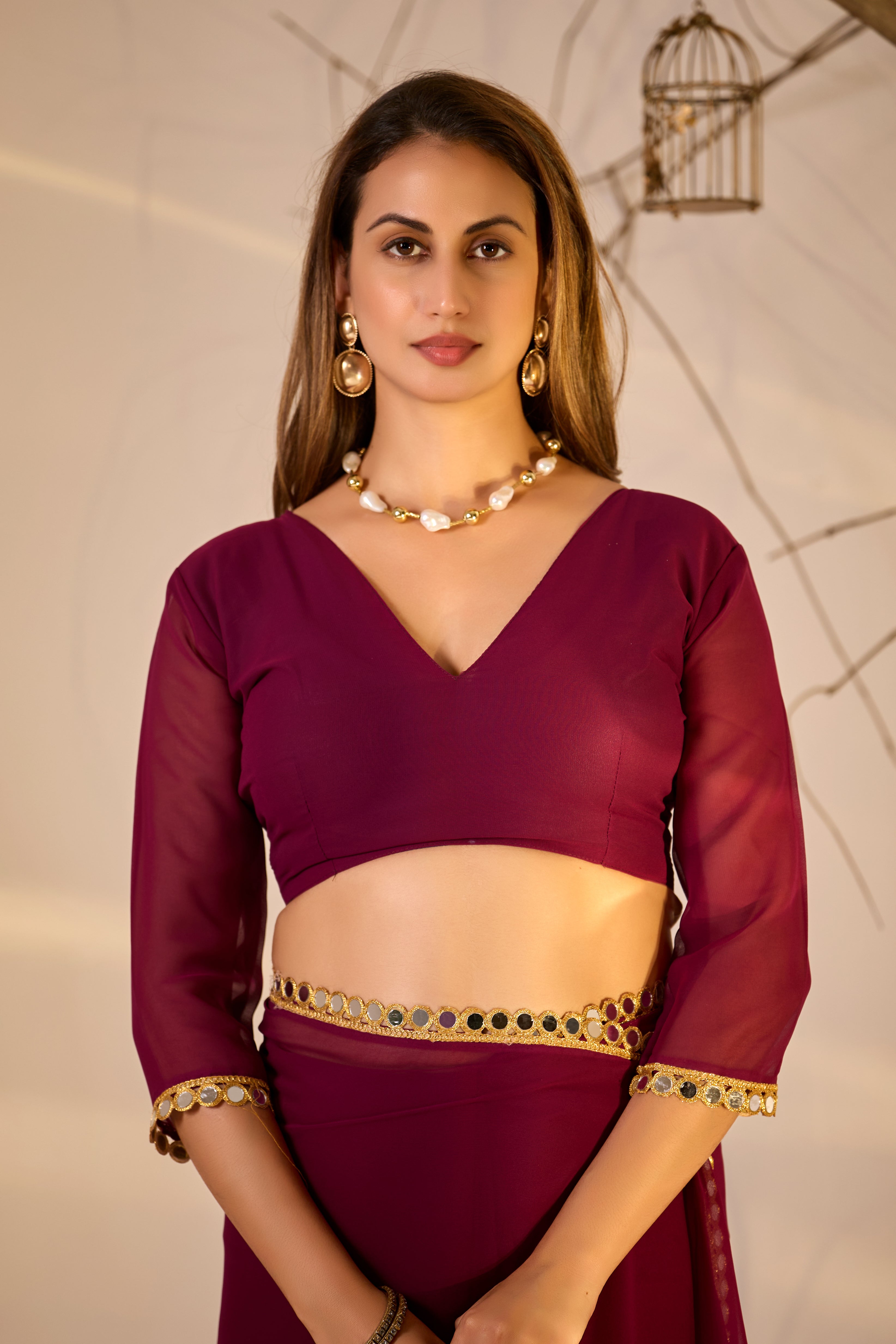 Georgette Saree with Mirror Work Border