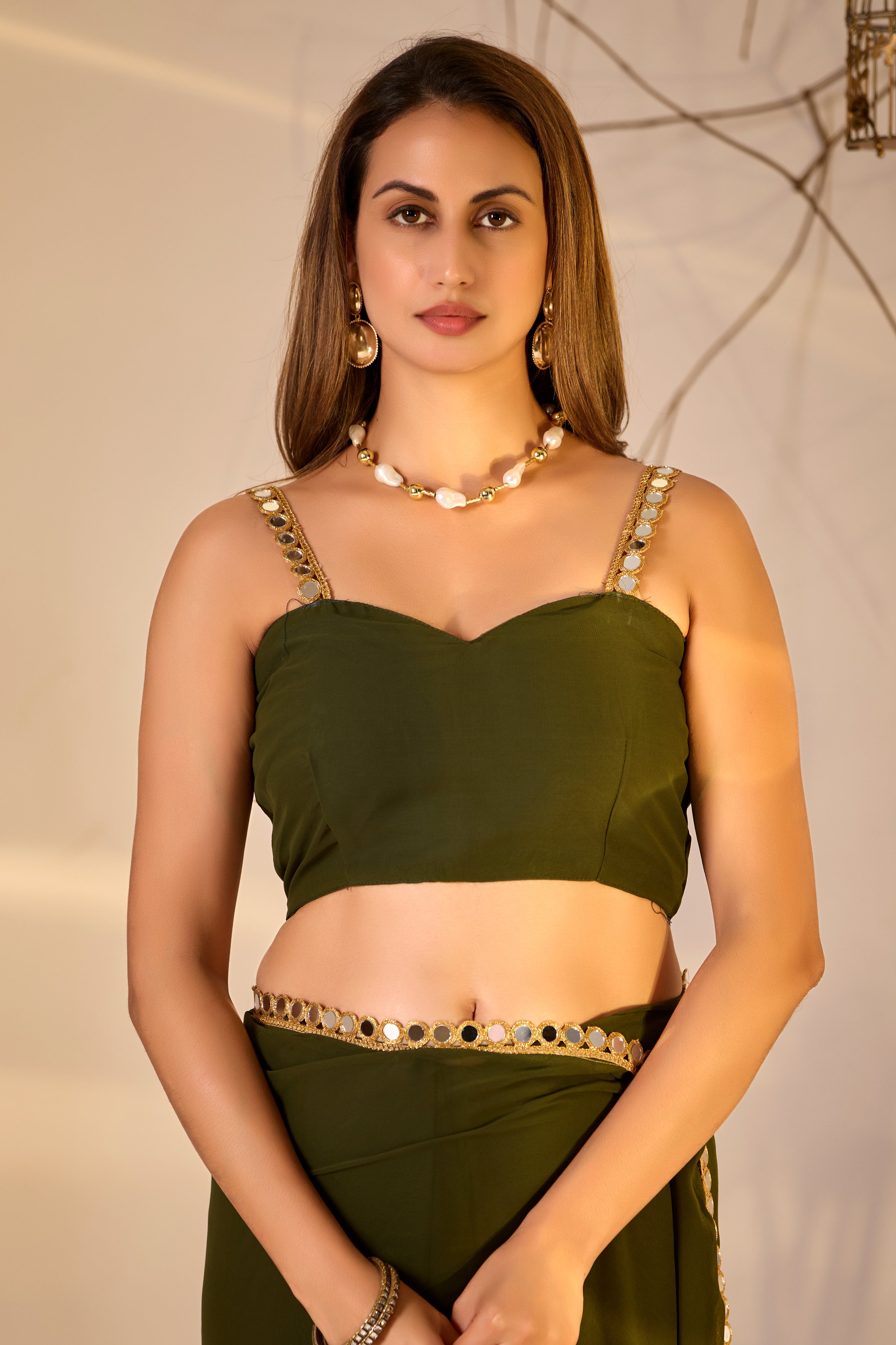 Georgette Saree with Mirror Work Border