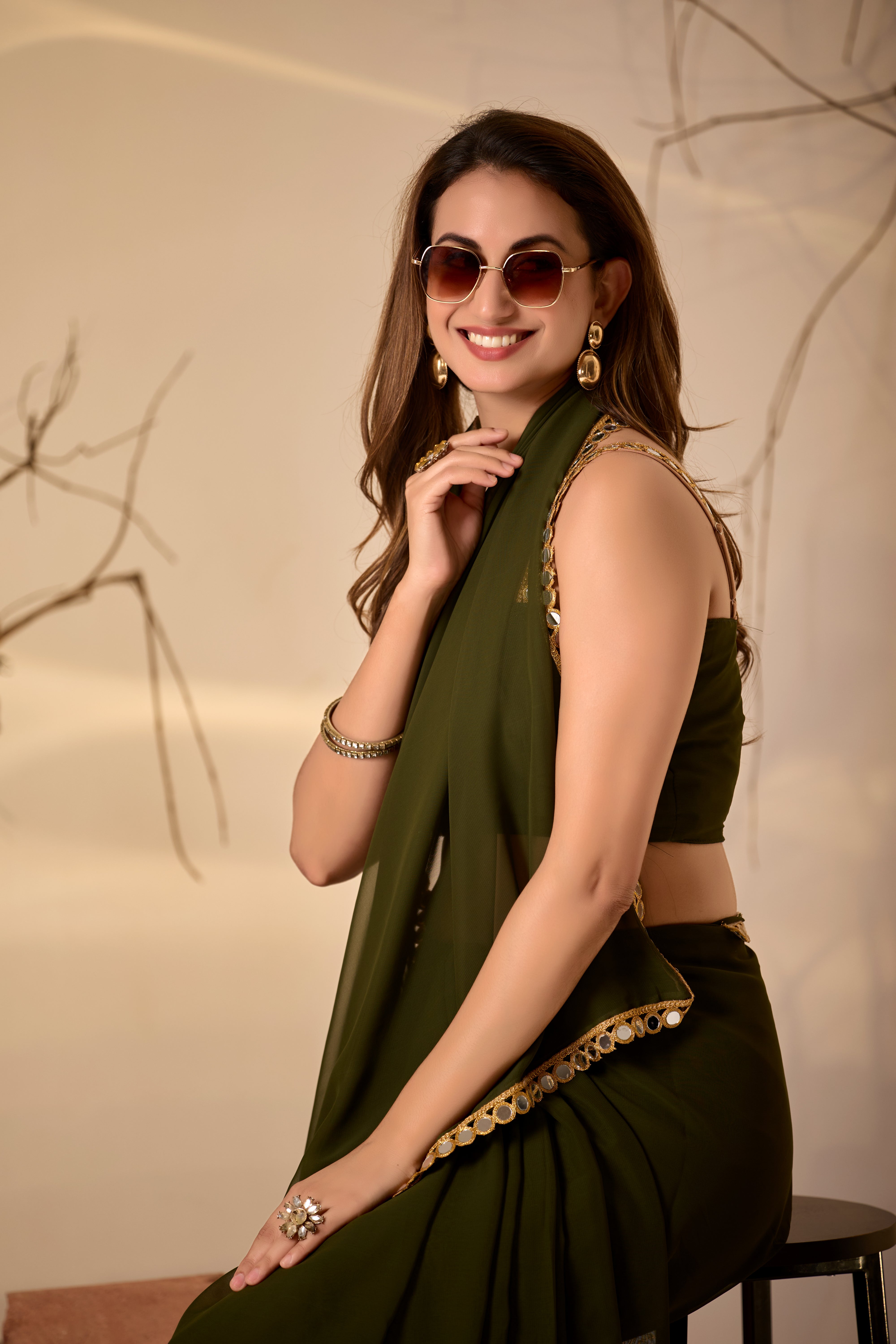 Georgette Saree with Mirror Work Border