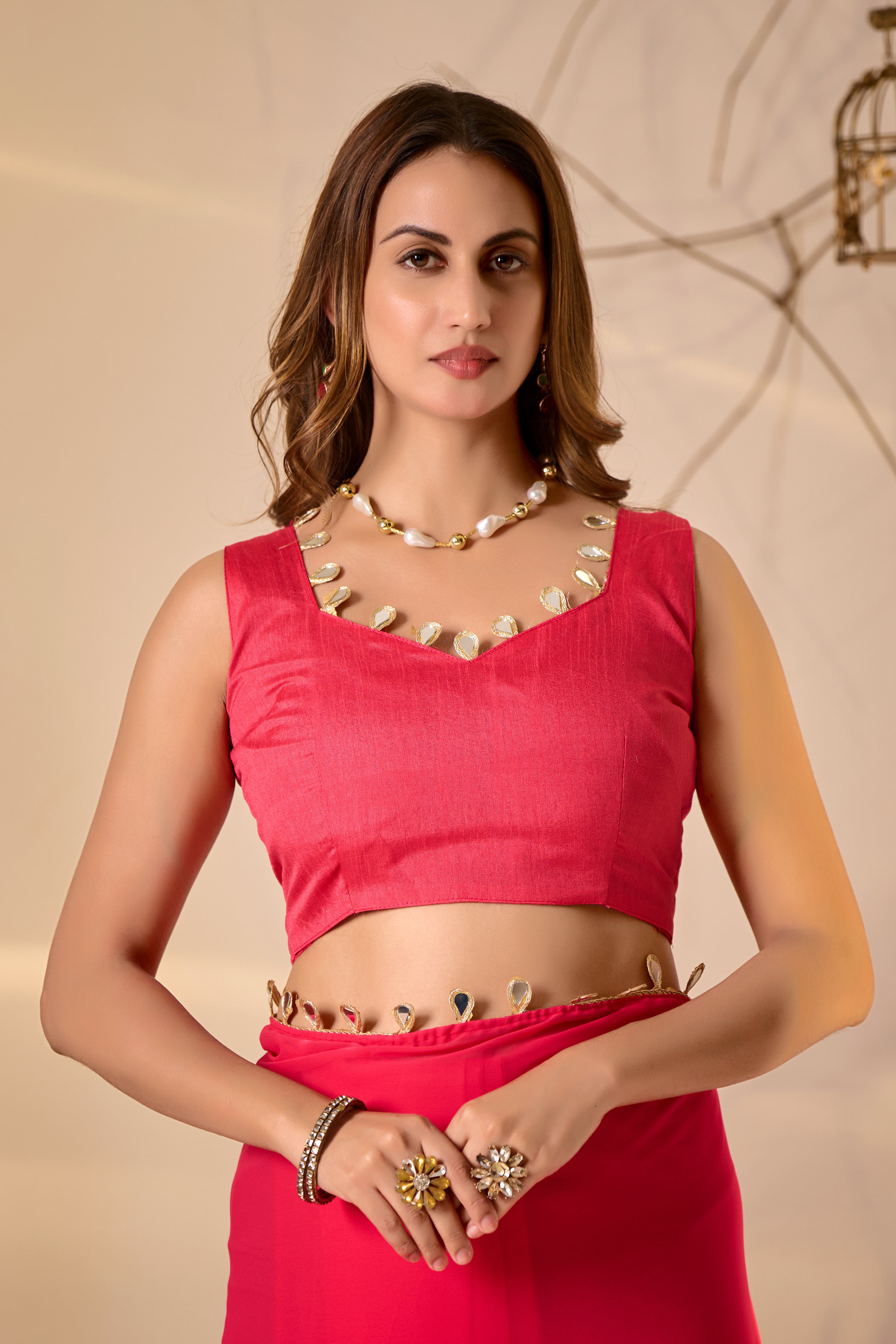 Georgette Saree with Teardrop Golden Border