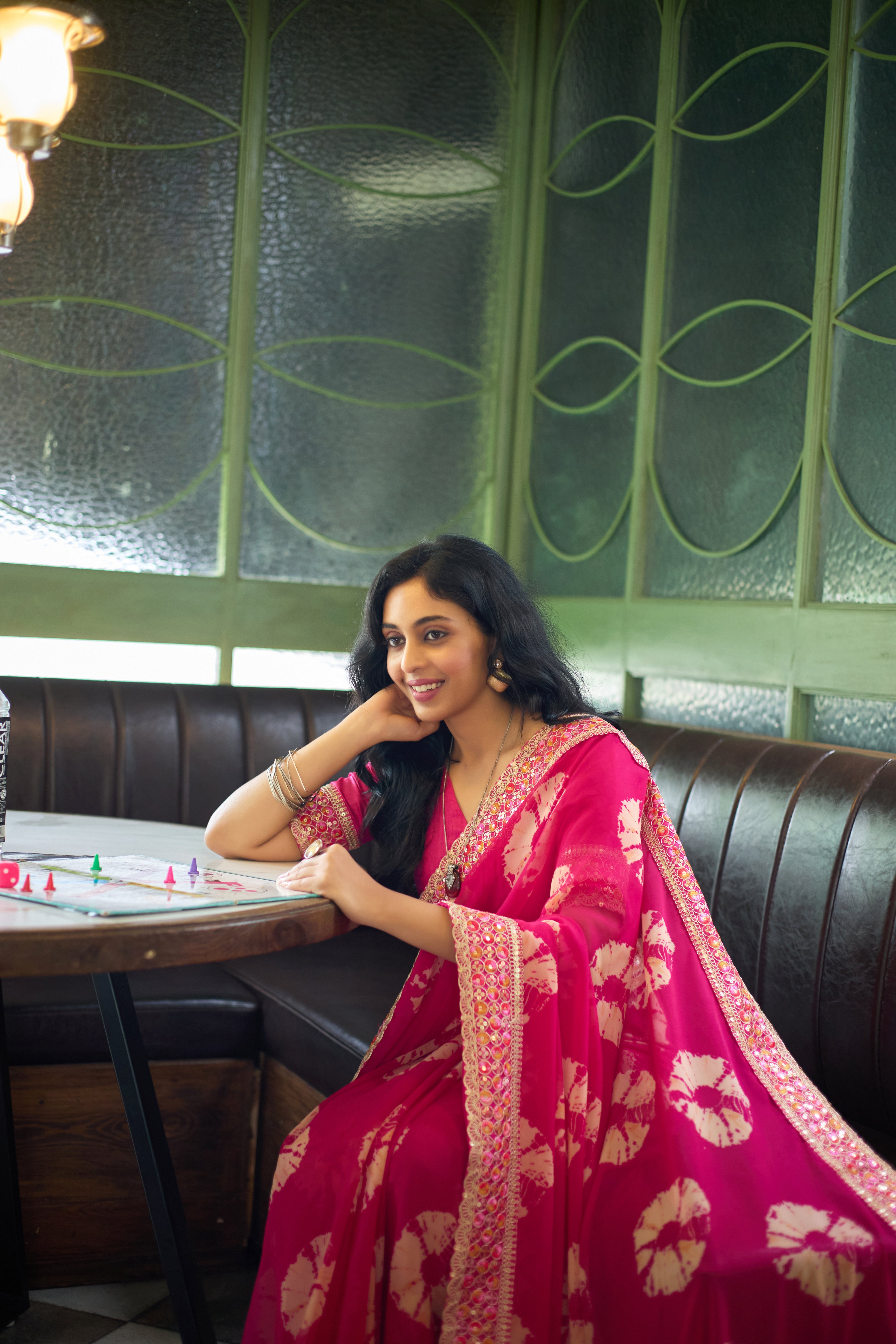 Designer Pink Georgette Saree with Heavy Embellished Border