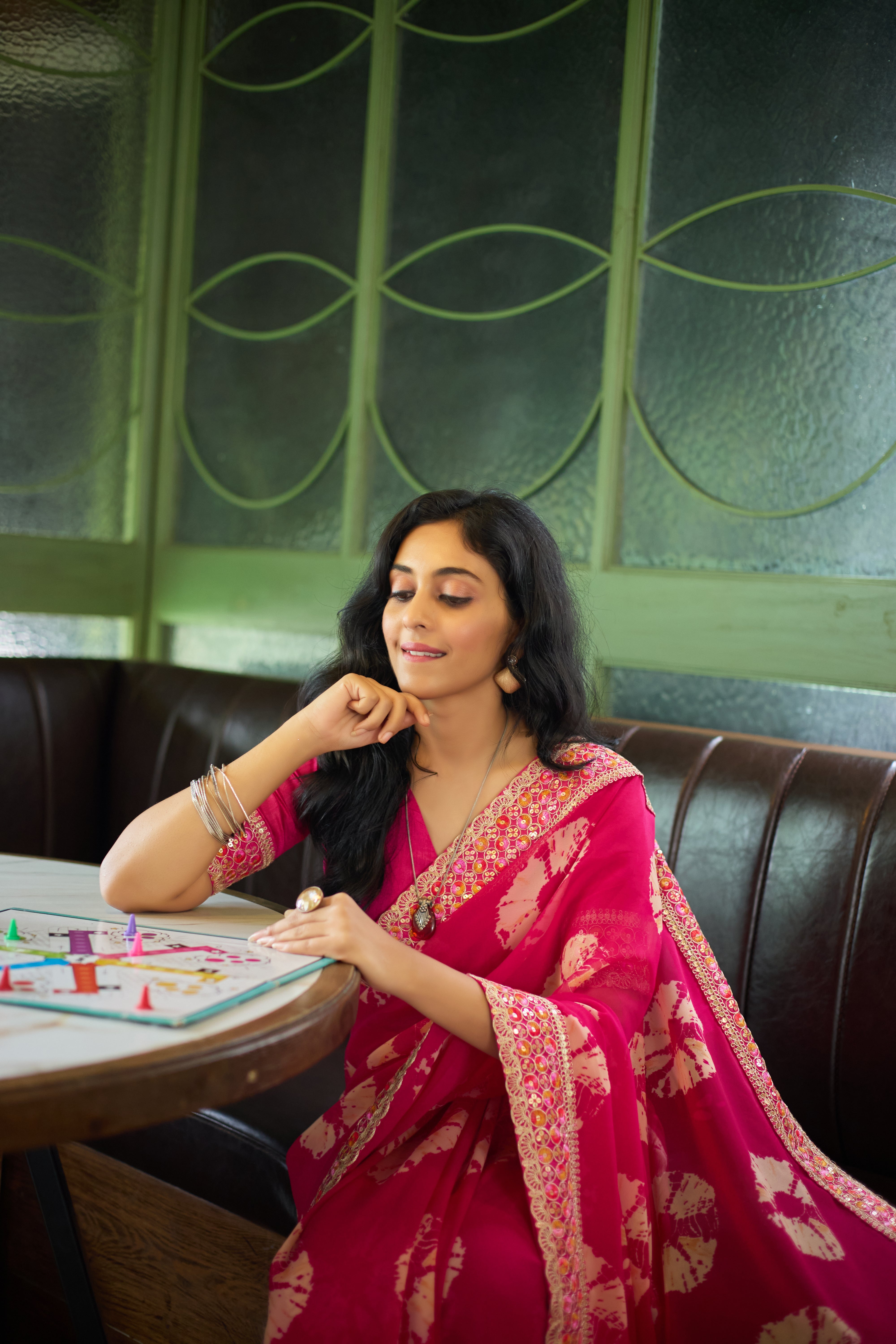 Designer Pink Georgette Saree with Heavy Embellished Border