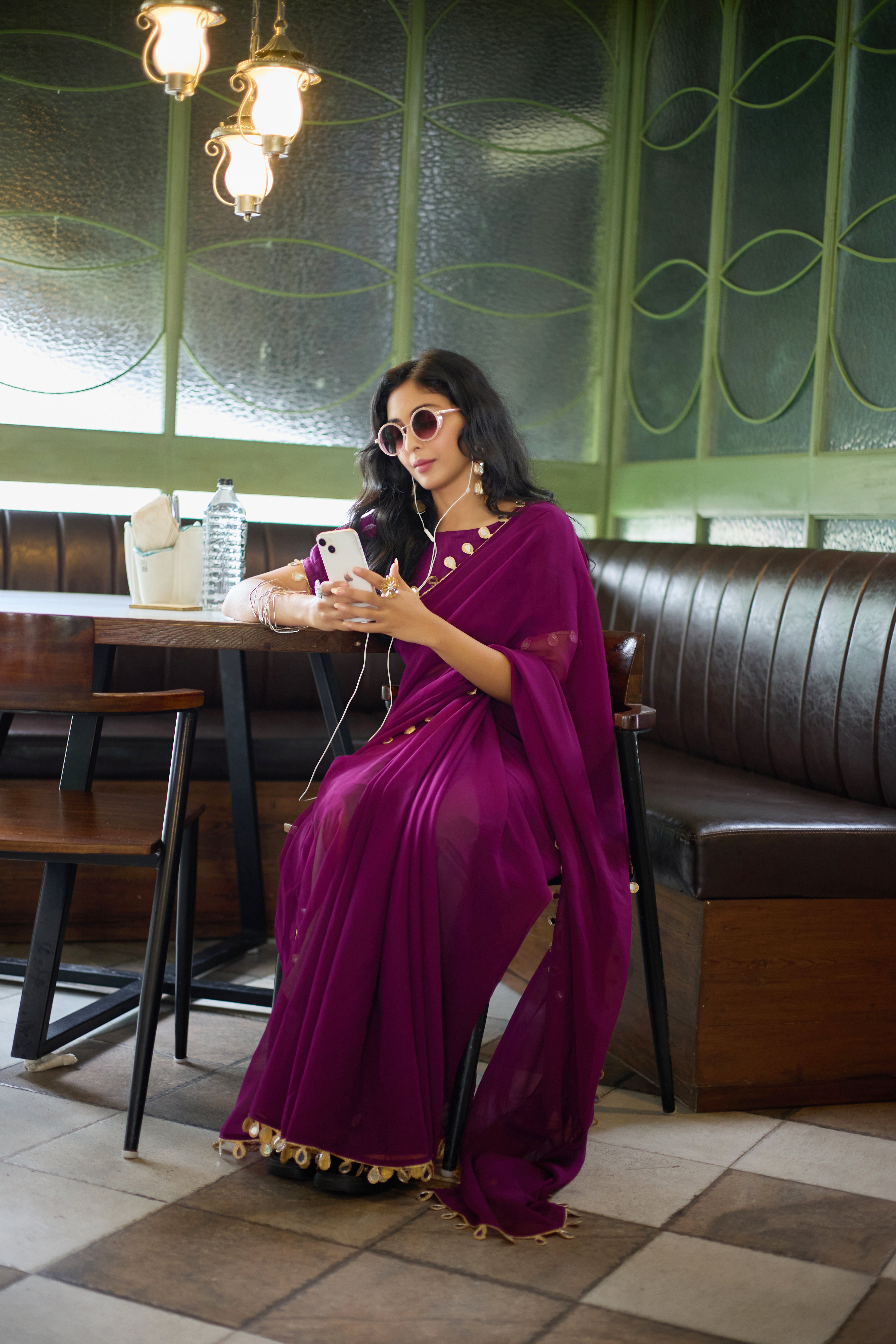 Royal Purple Georgette Saree with Golden Embellished Border