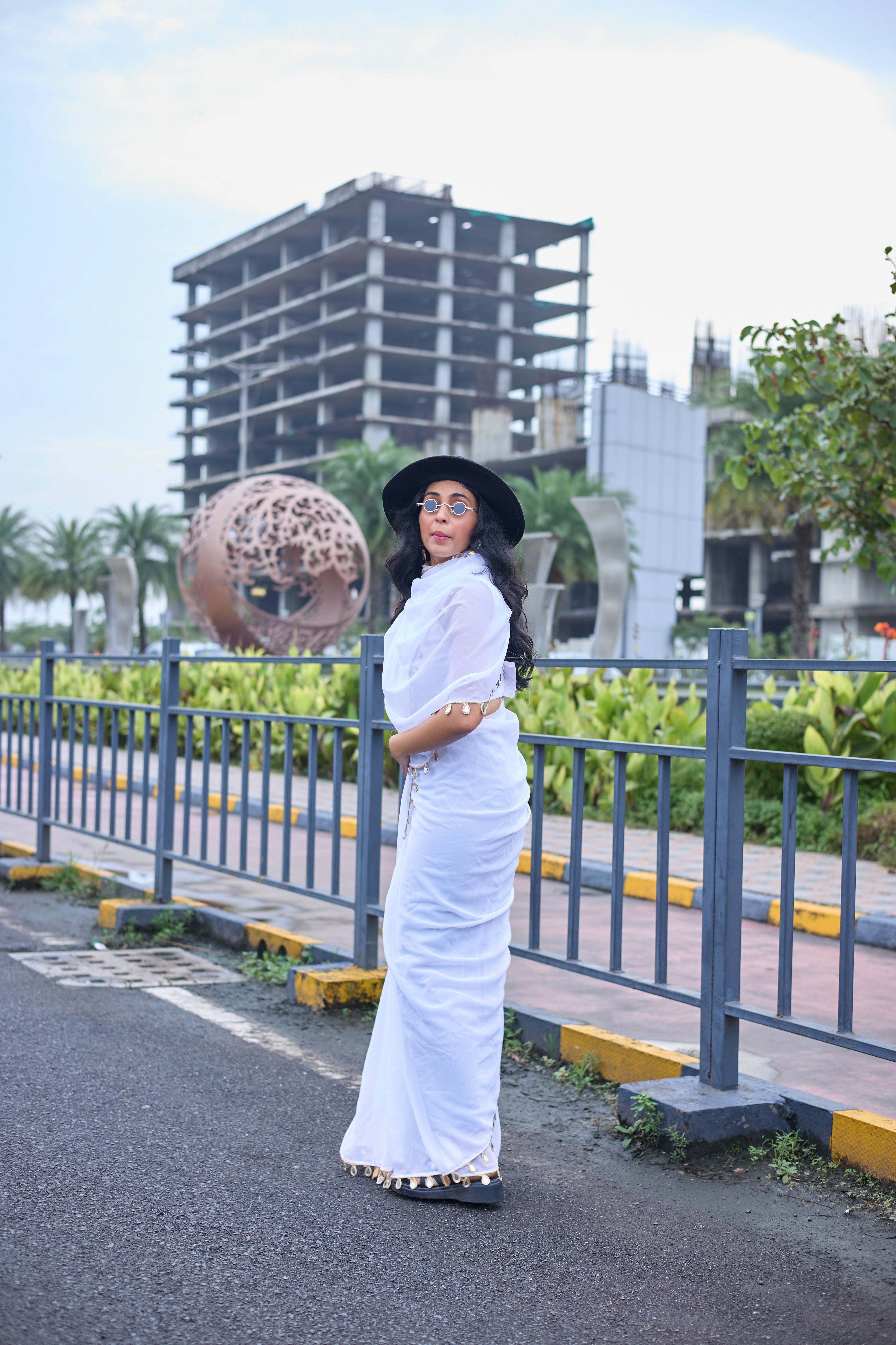 Ethereal White Georgette Saree with Mirror Work Border