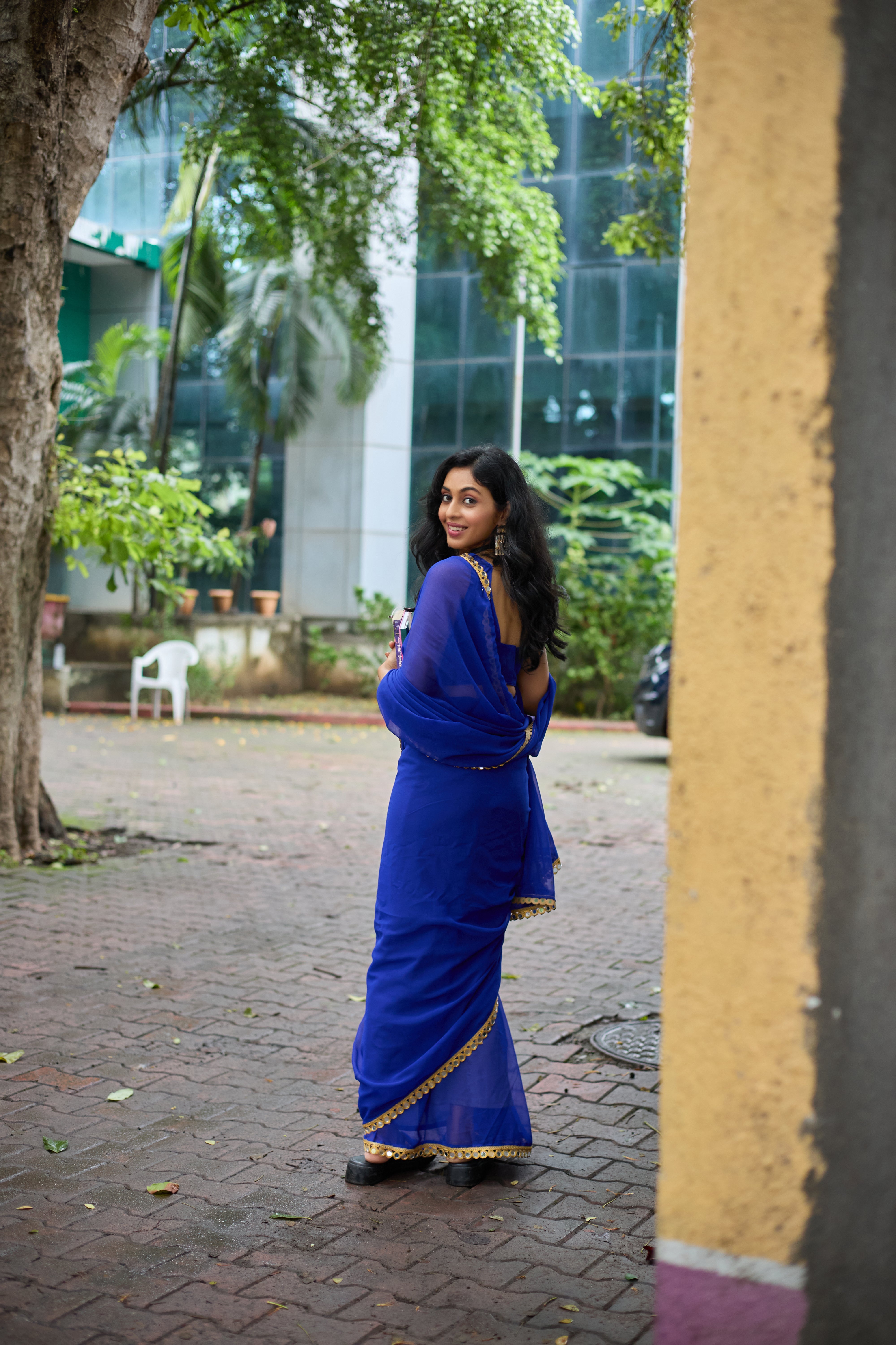 Royal Elegance Blue Georgette Saree with Golden Border