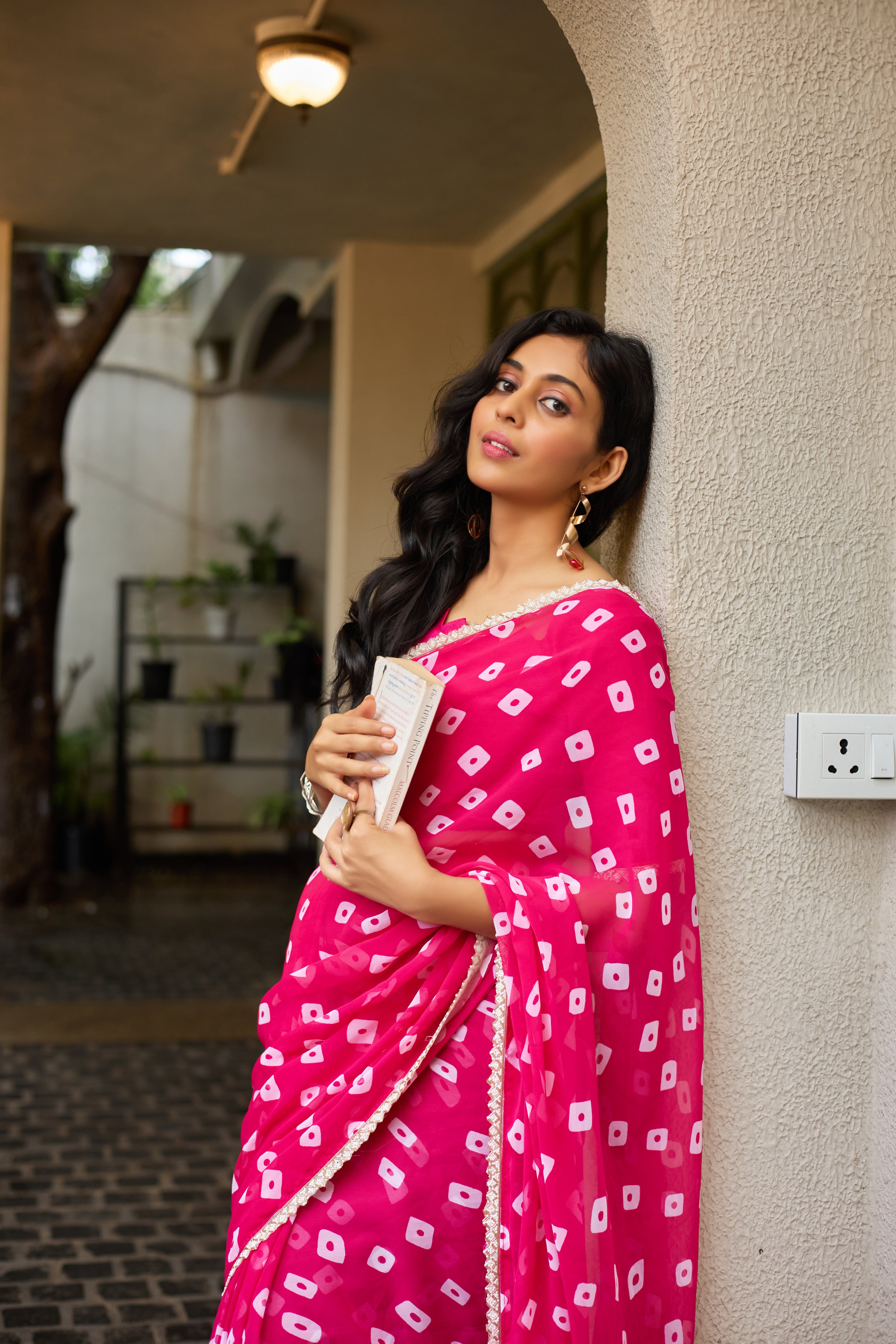 Pink Georgette Saree with Embellished Border