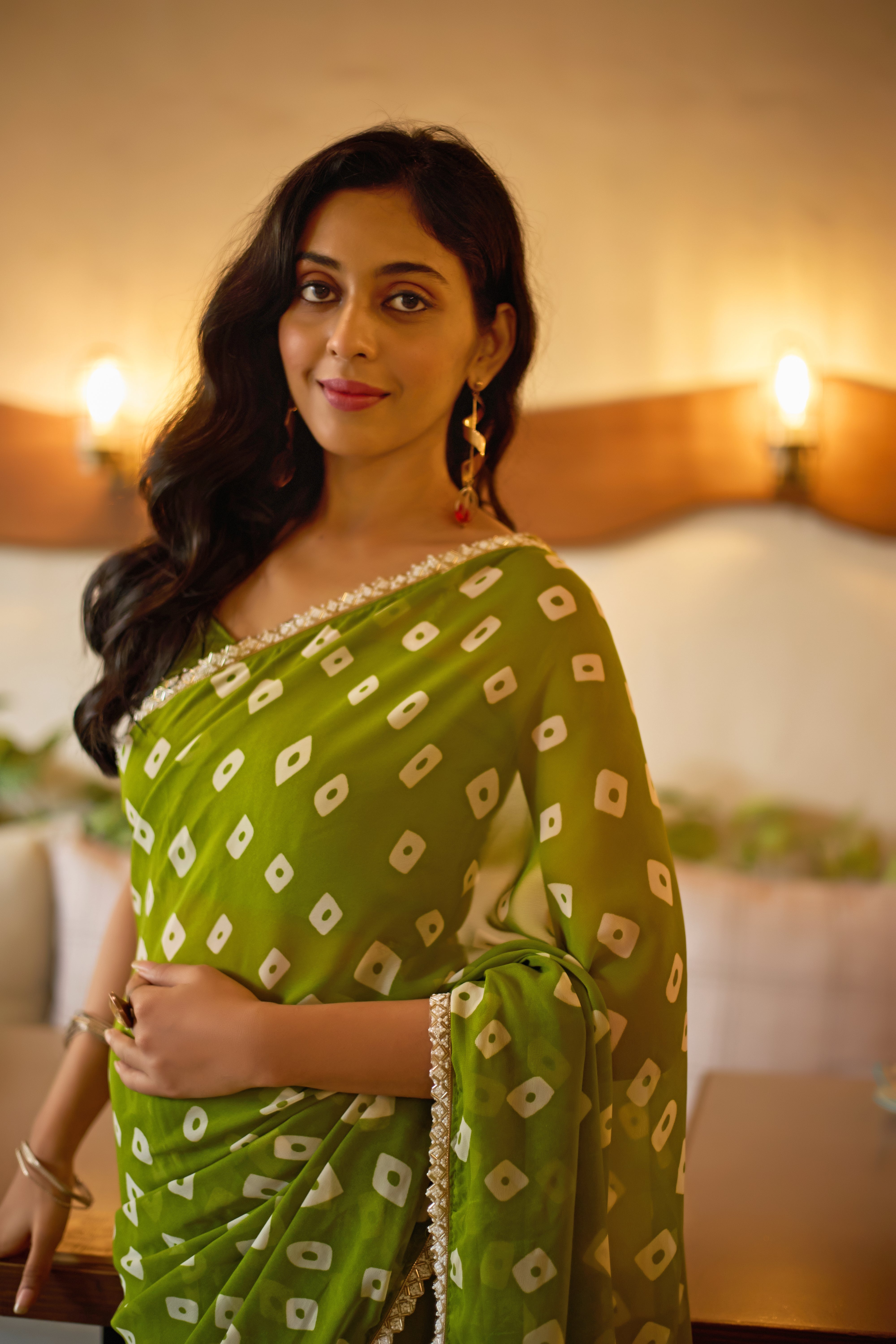 Designer Lime Essence Georgette Saree with Embellished Border