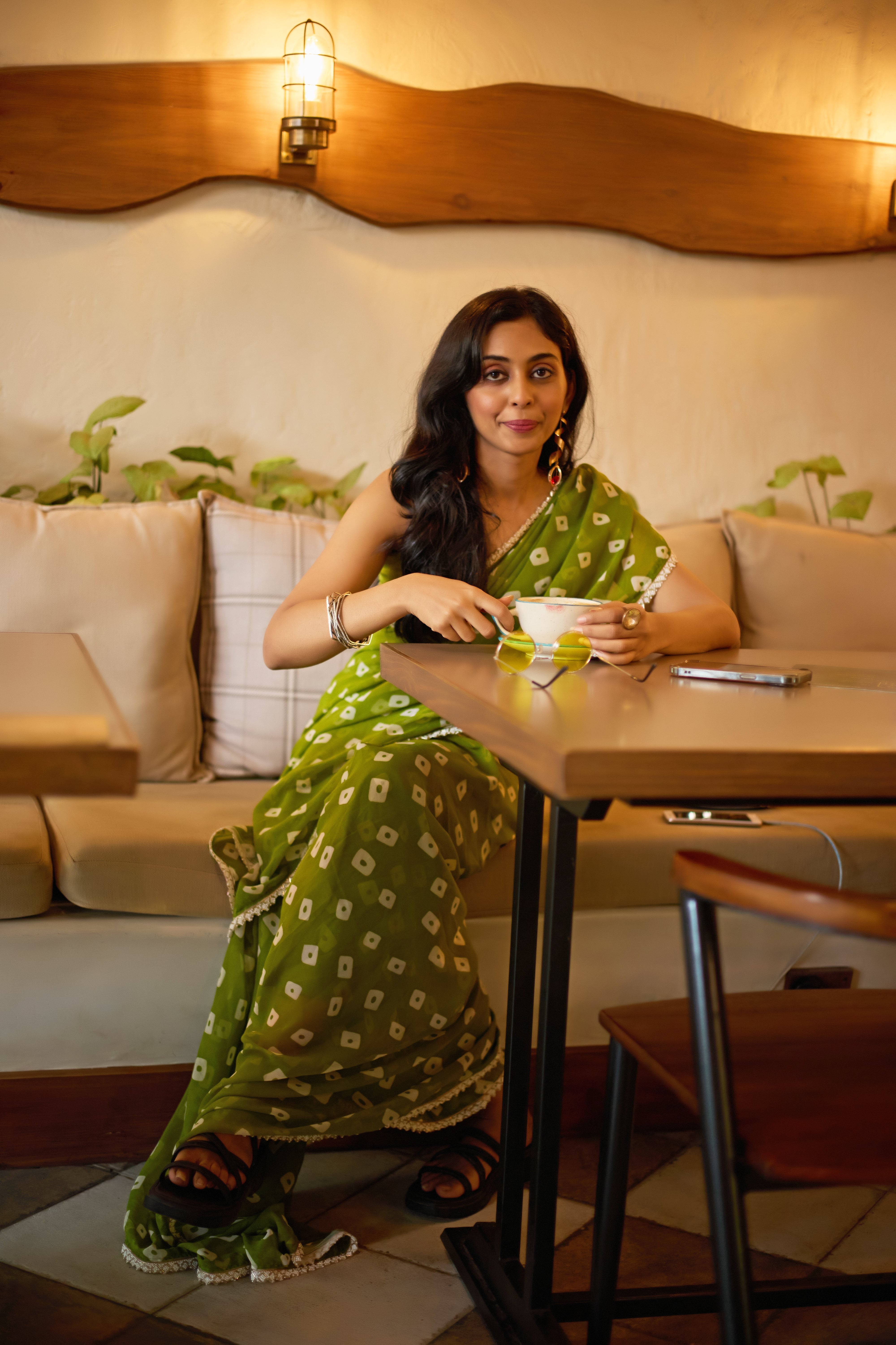 Designer Lime Essence Georgette Saree with Embellished Border