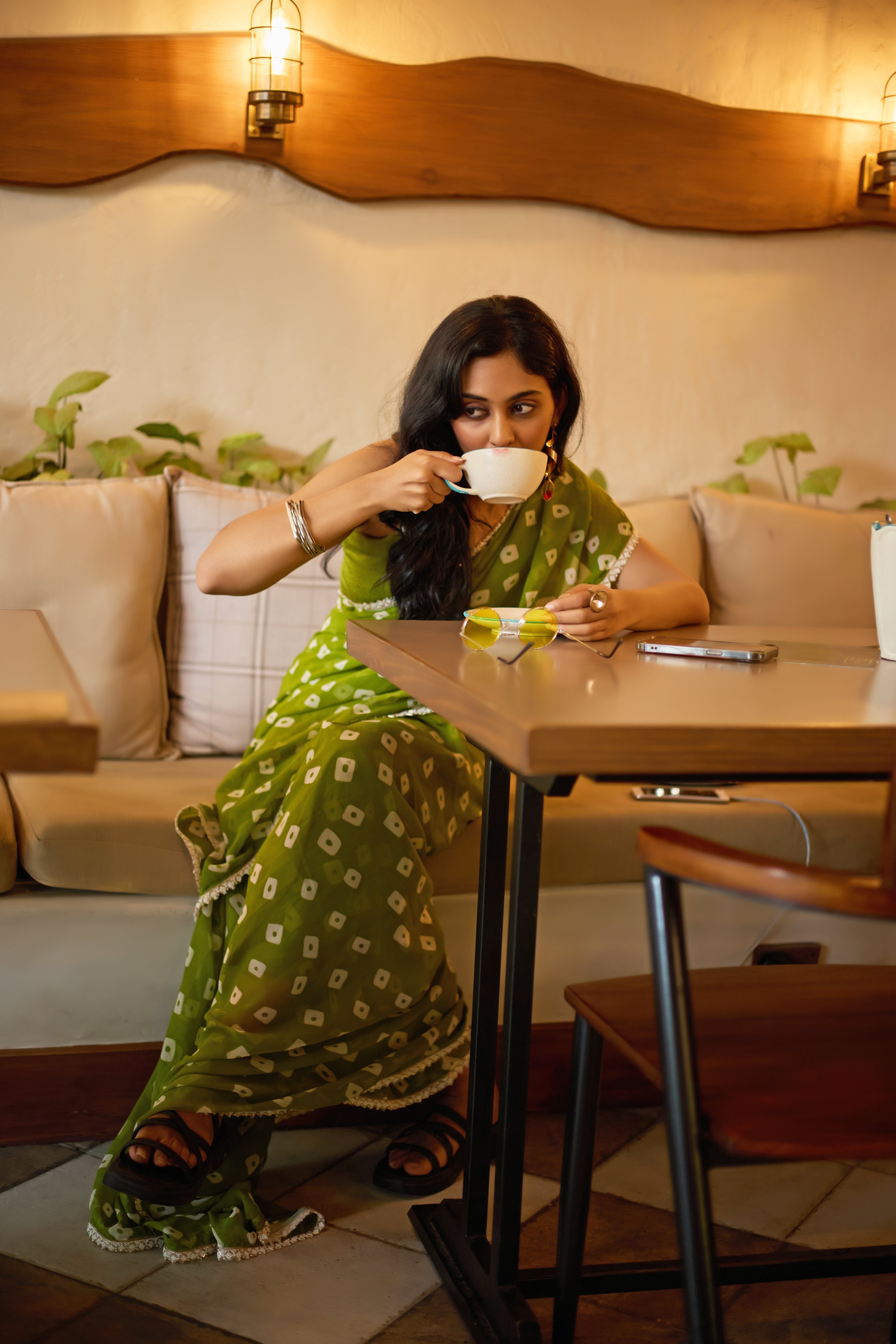 Designer Lime Essence Georgette Saree with Embellished Border