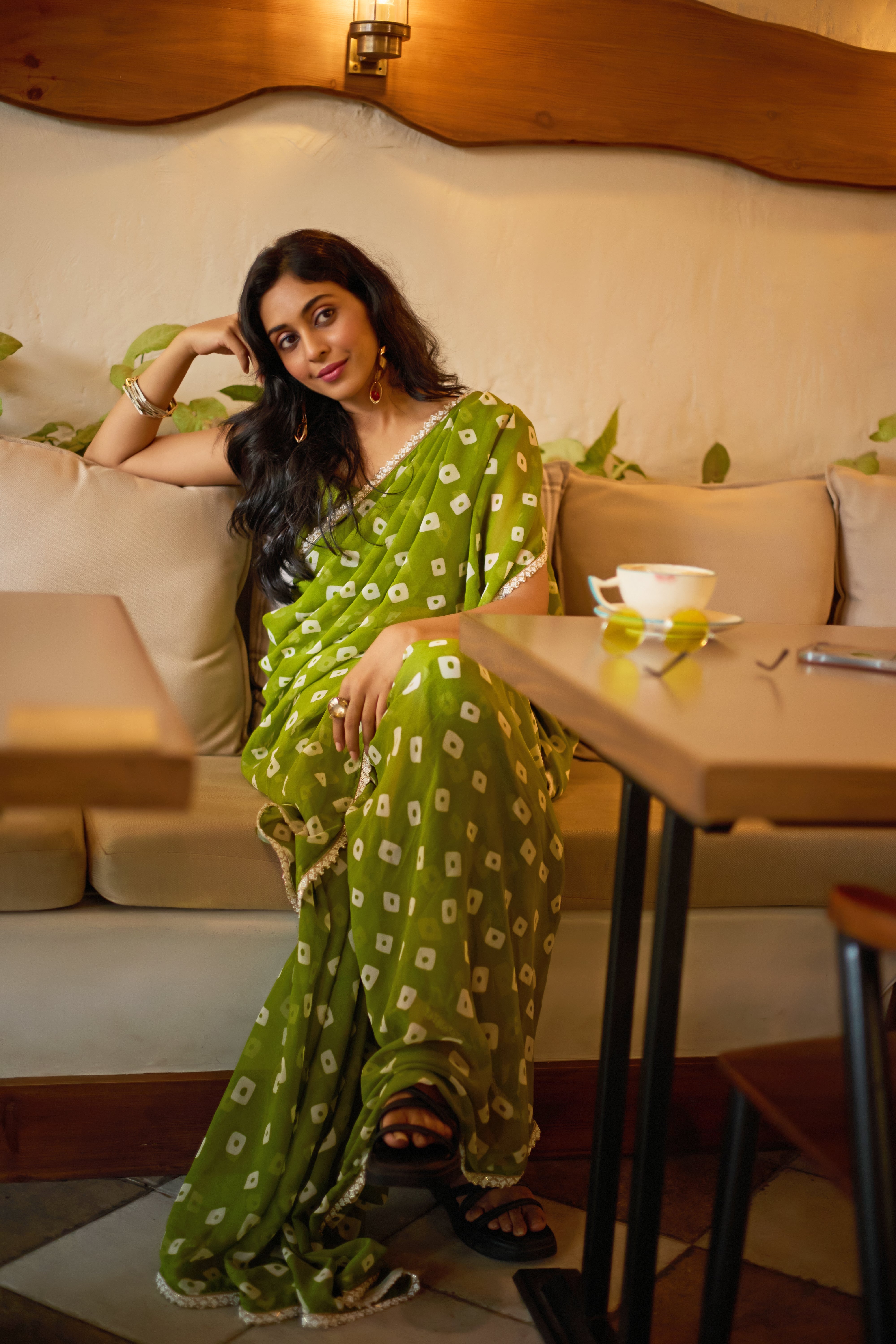 Designer Lime Essence Georgette Saree with Embellished Border