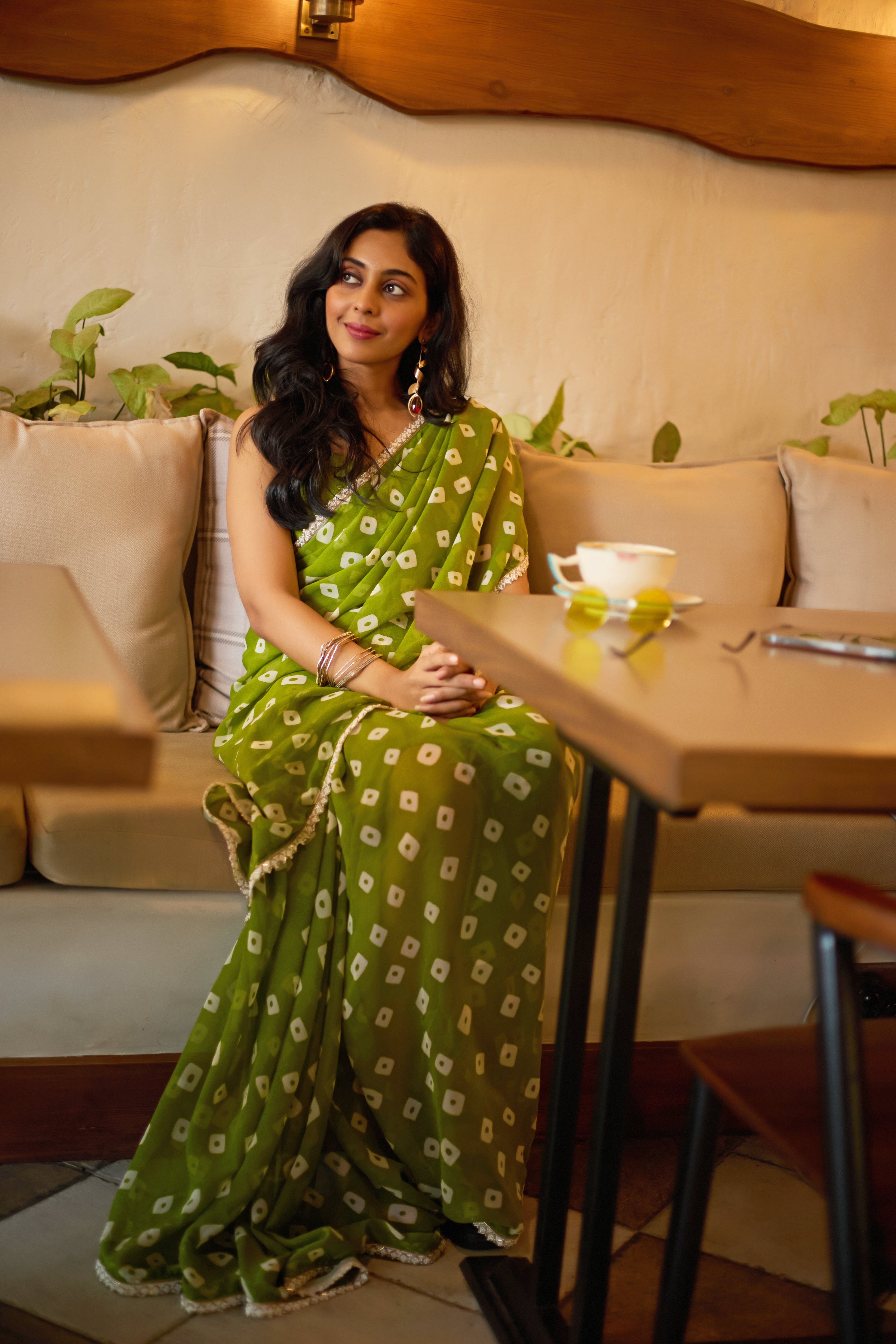 Designer Lime Essence Georgette Saree with Embellished Border