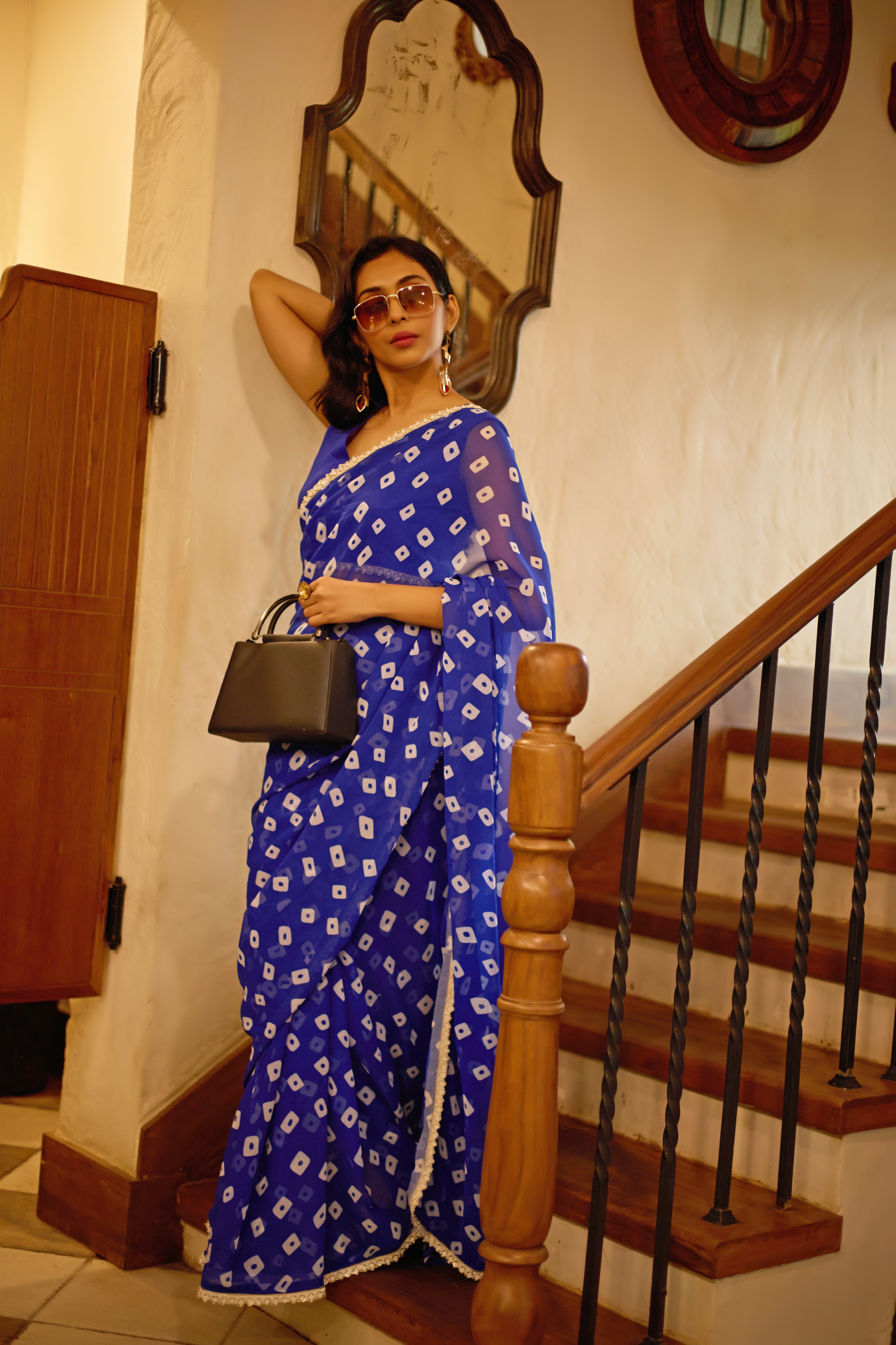 Designer Blue Georgette Saree with Embellished Border