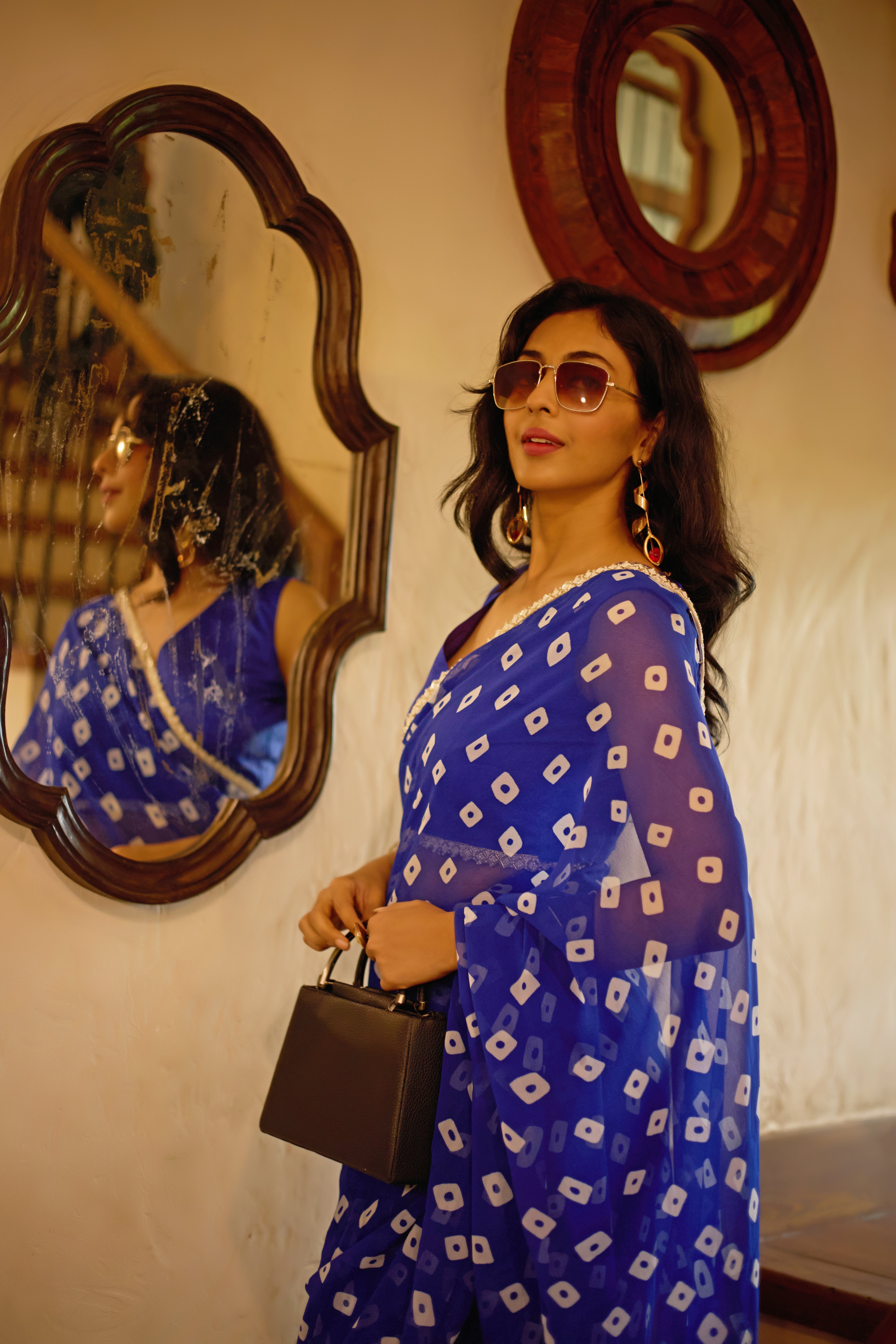 Designer Blue Georgette Saree with Embellished Border