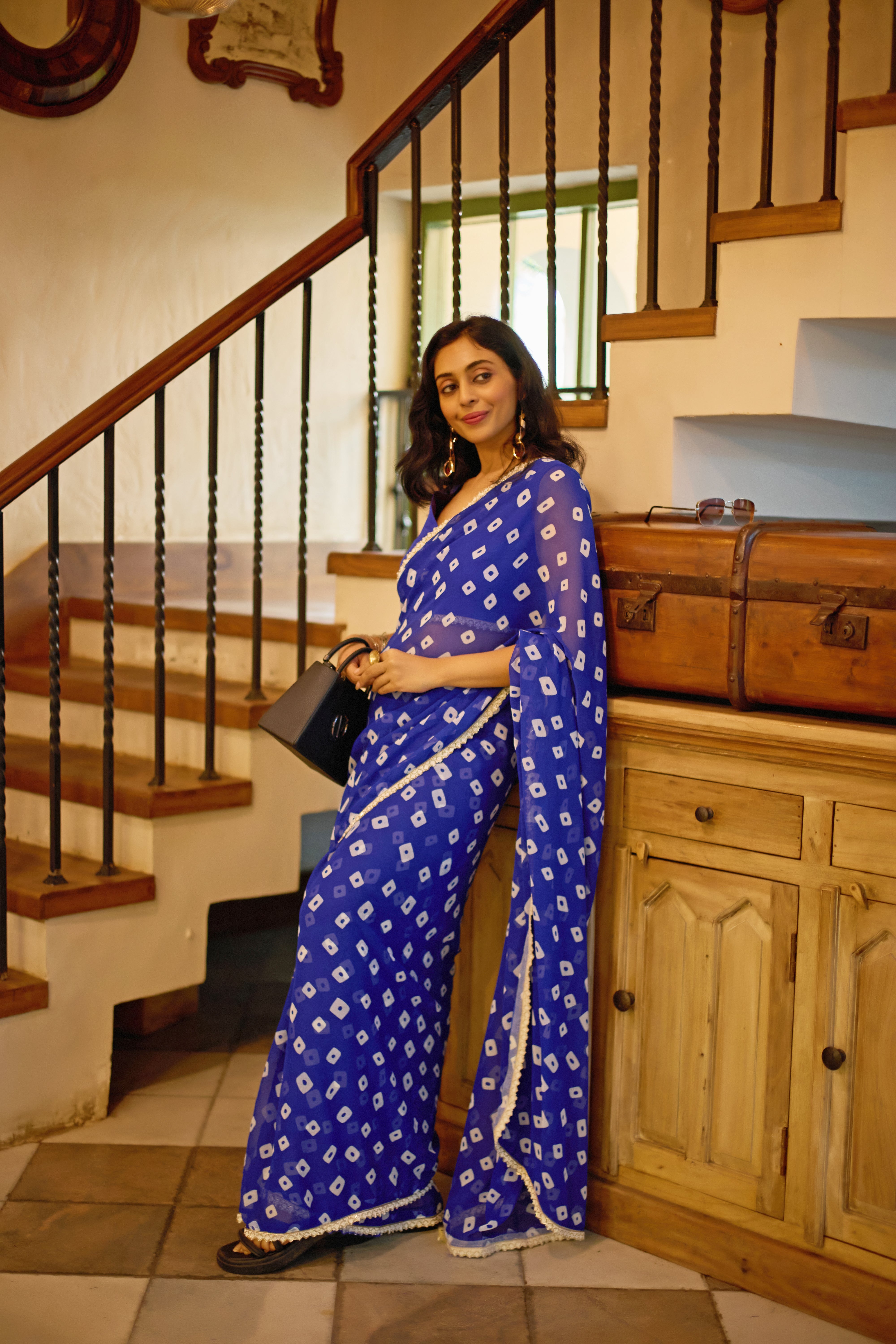 Designer Blue Georgette Saree with Embellished Border