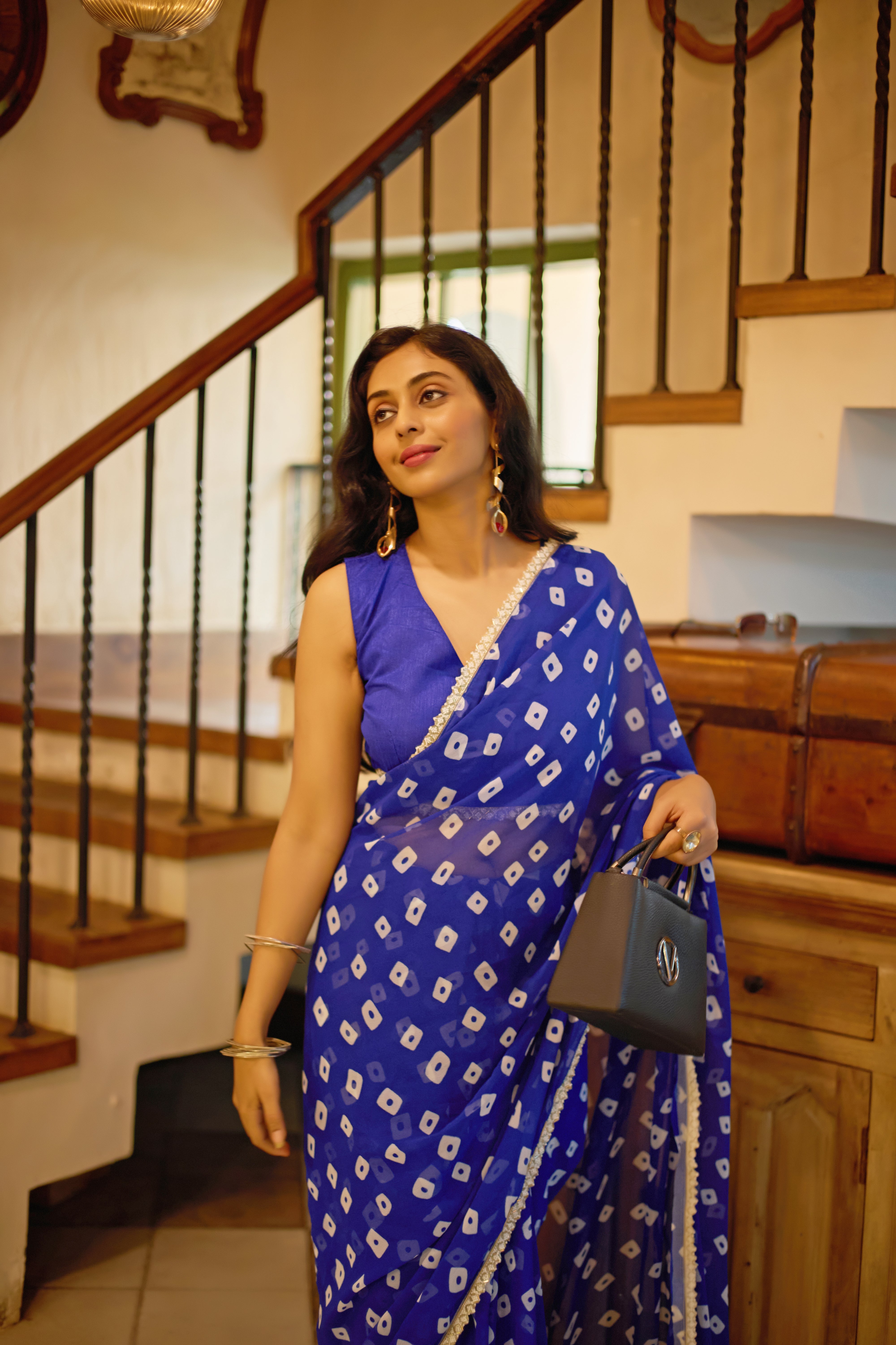 Designer Blue Georgette Saree with Embellished Border