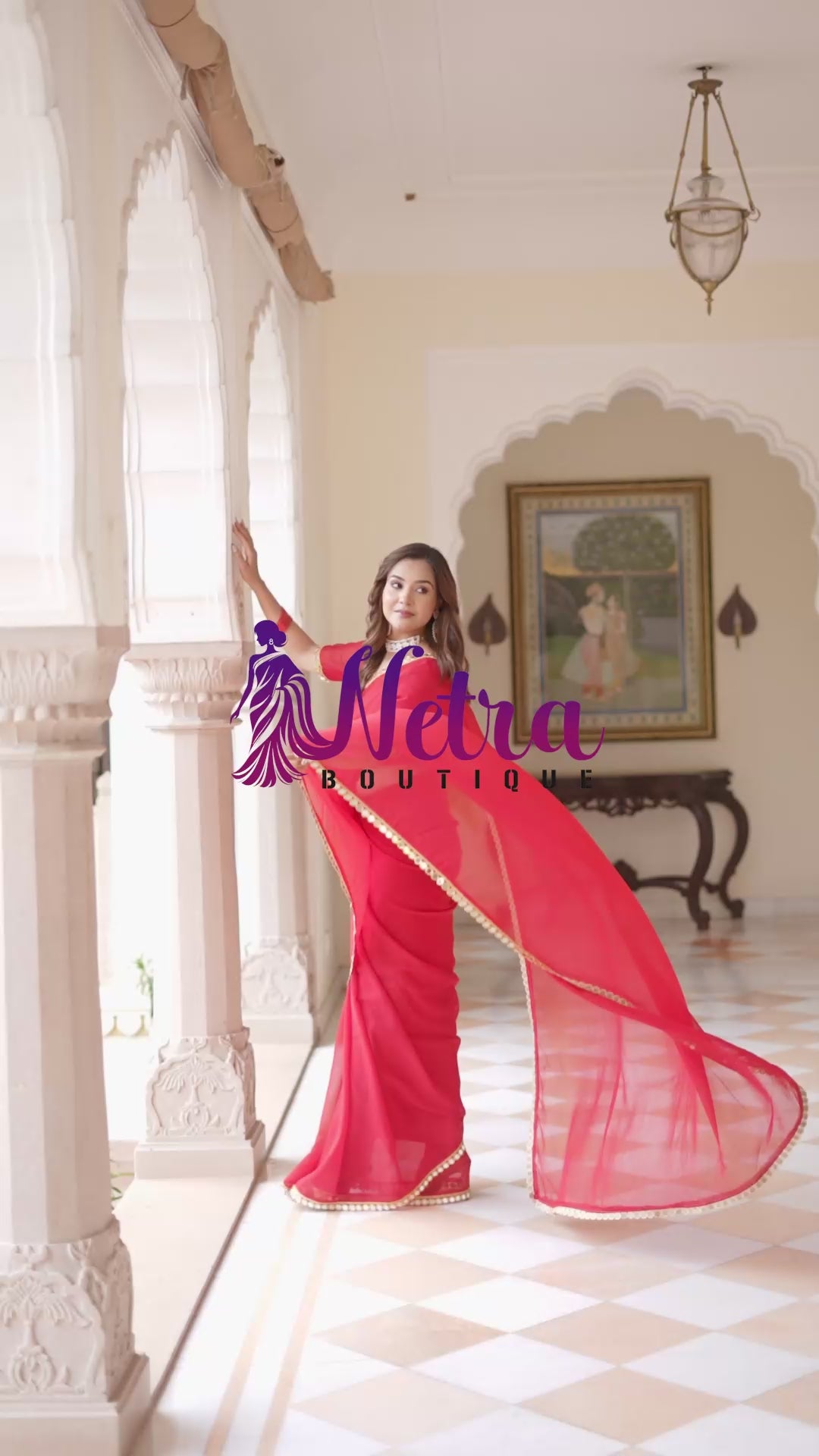 Elegant Red Mirror Work Georgette Saree