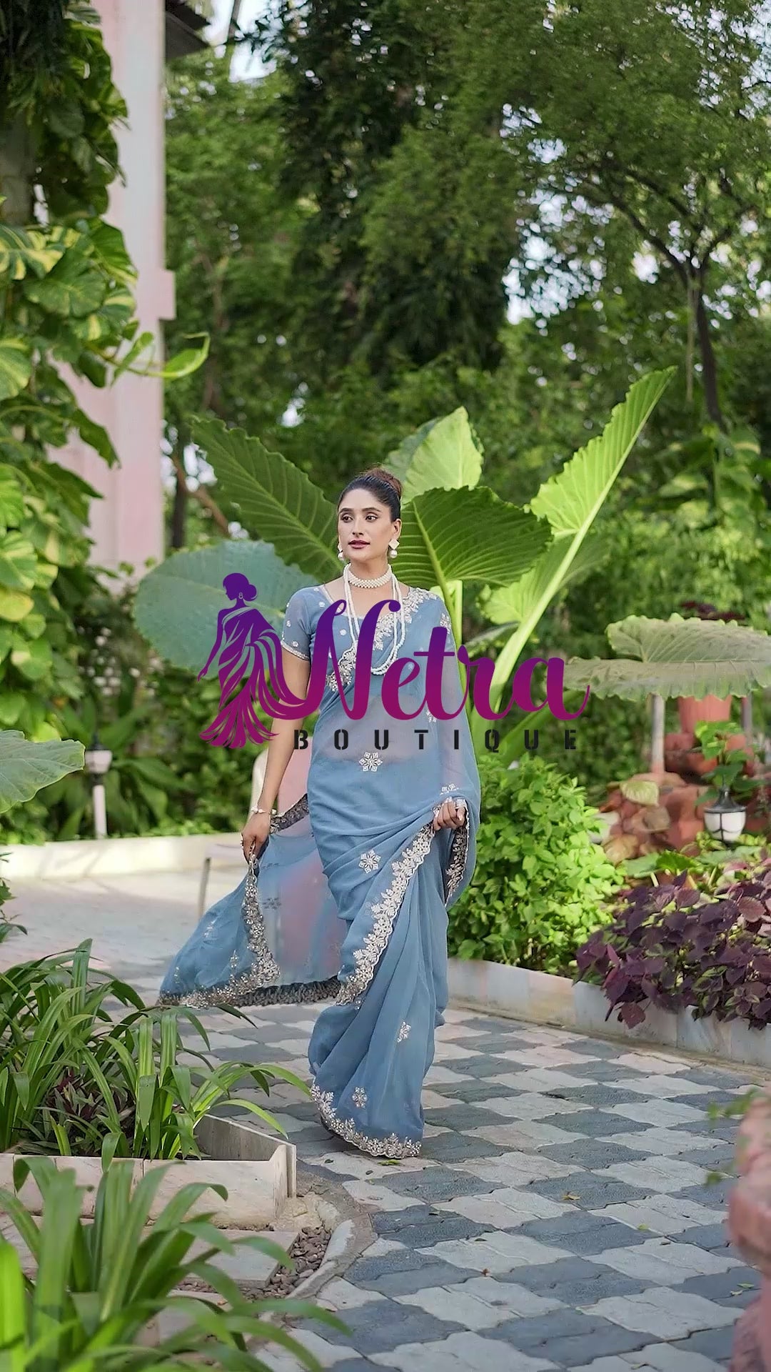 Crimson Blossom Georgette Saree with White Floral Embroidery