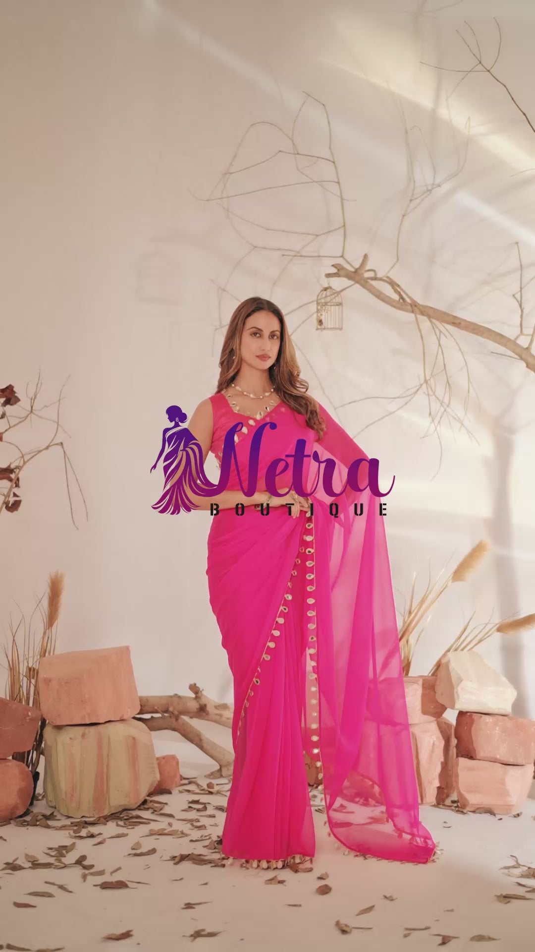 Georgette Saree with Teardrop Golden Border
