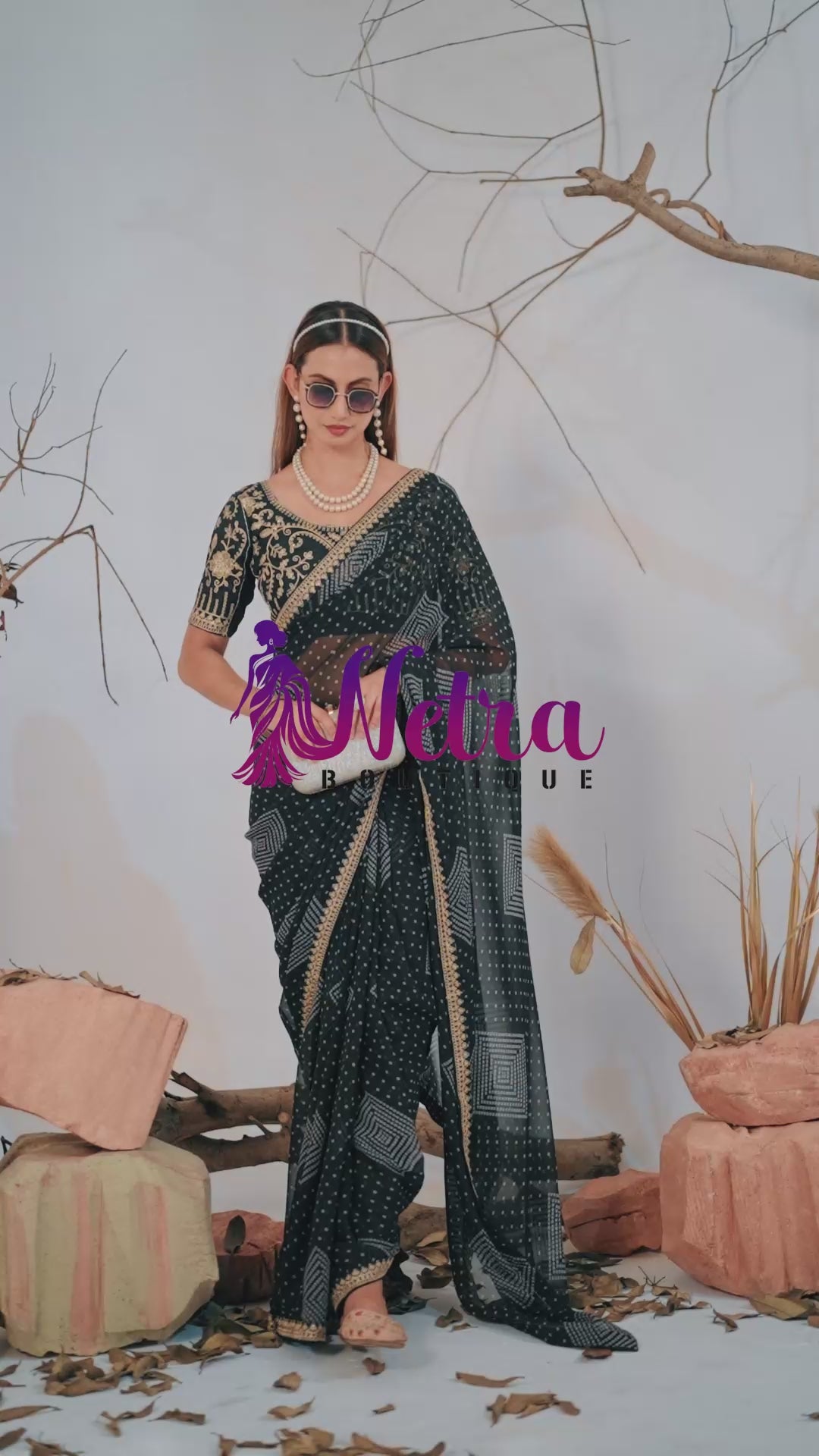 Bandhani Georgette Saree with Golden Embroidery