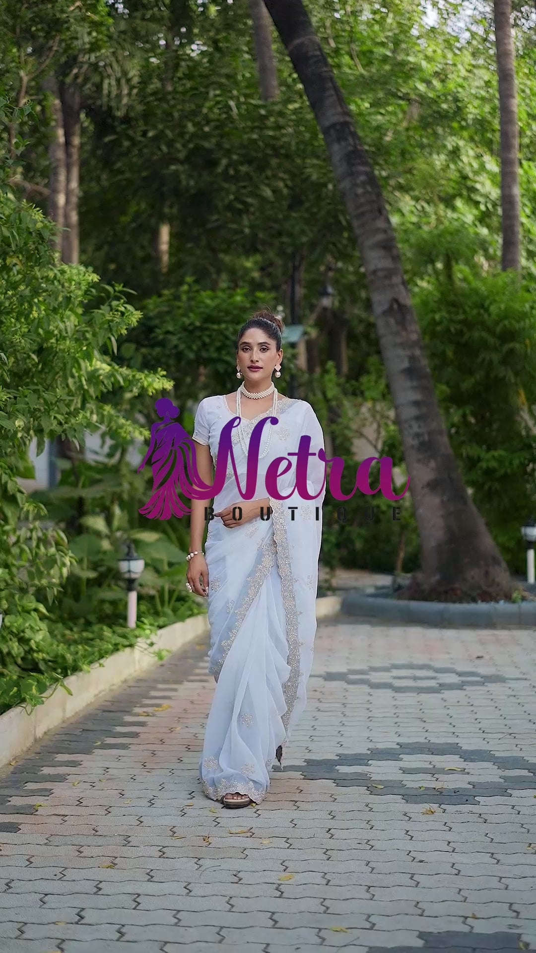 Crimson Blossom Georgette Saree with White Floral Embroidery