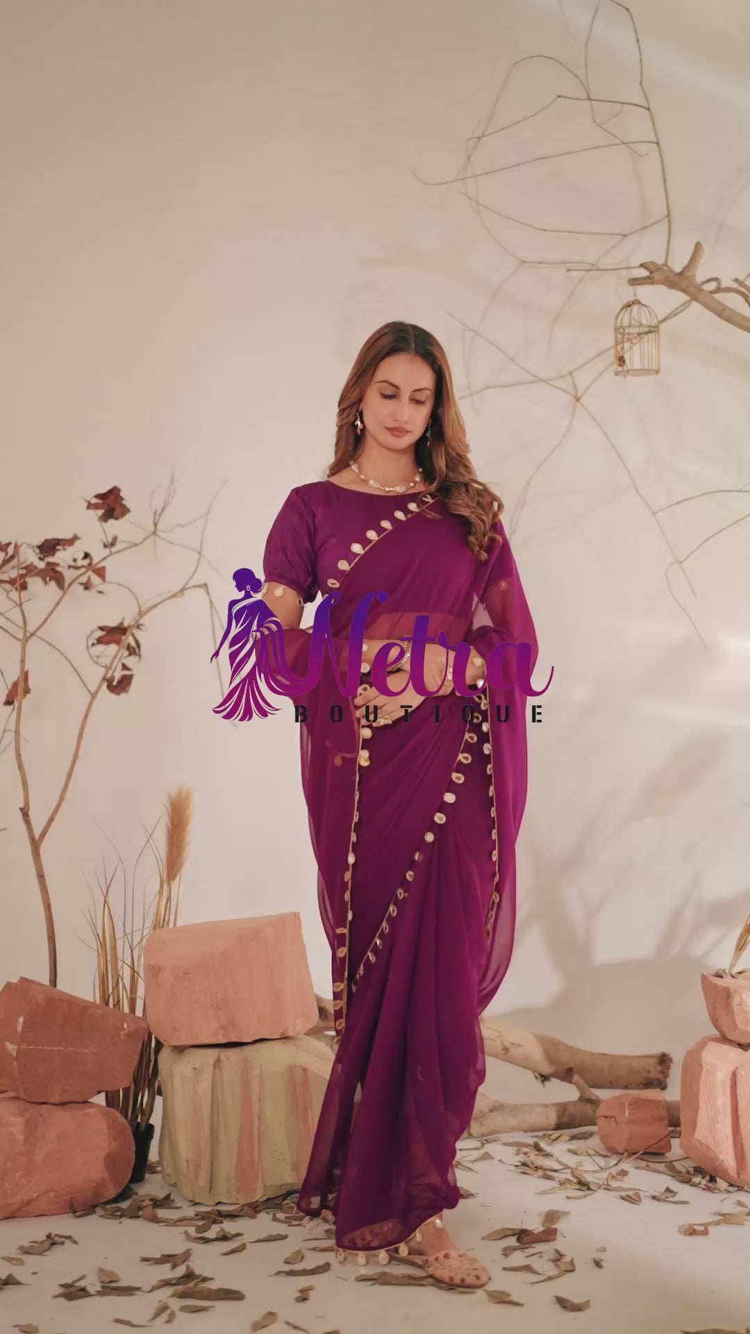 Georgette Saree with Teardrop Golden Border