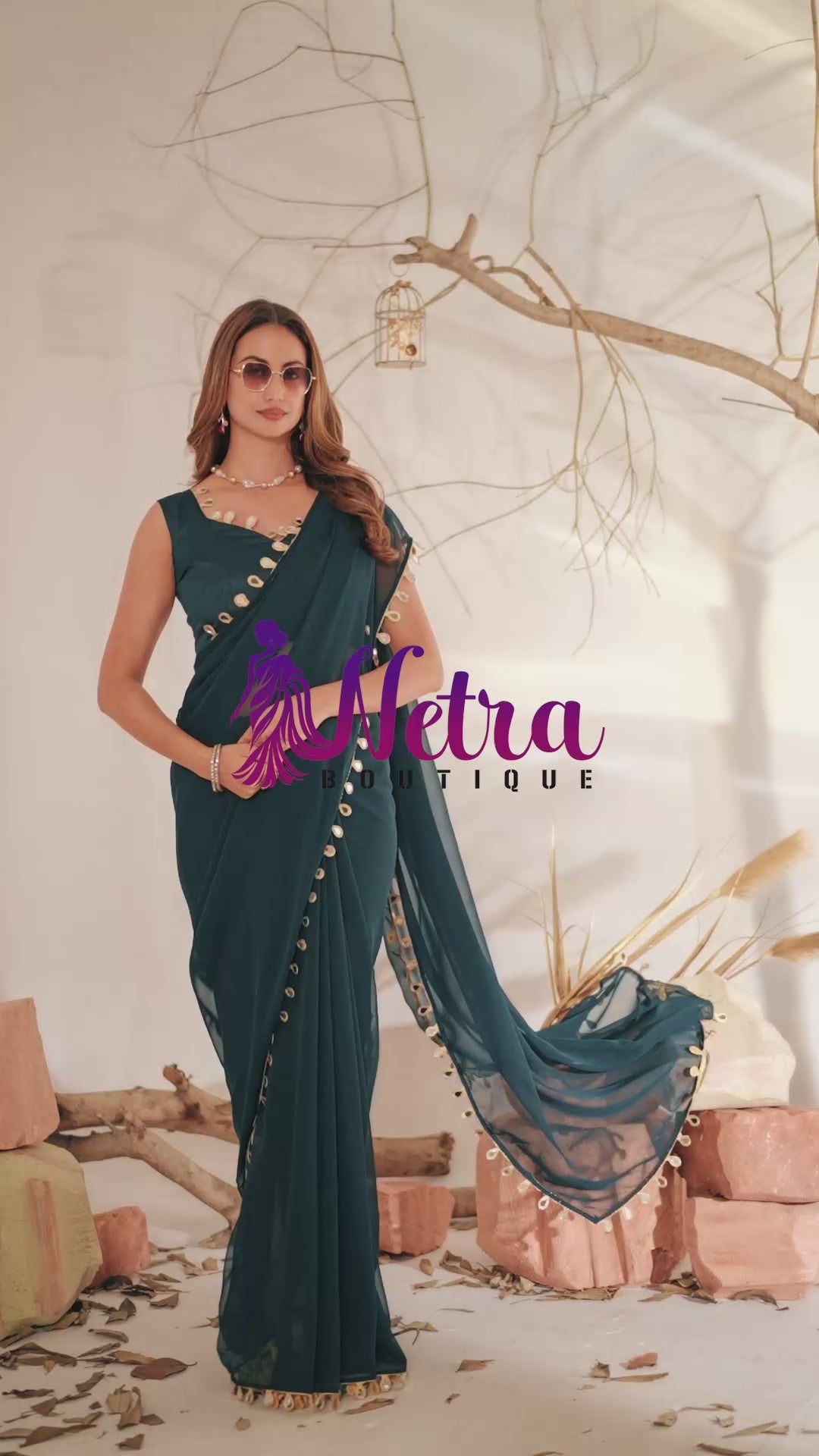 Georgette Saree with Teardrop Golden Border