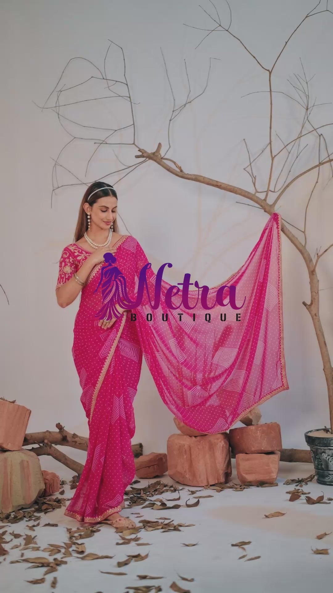 Bandhani Georgette Saree with Golden Embroidery