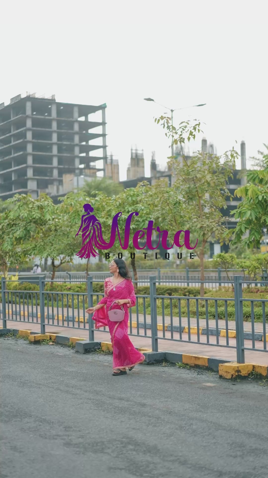 Fuchsia Radiance Bandhani Georgette Saree with Golden Lace Border