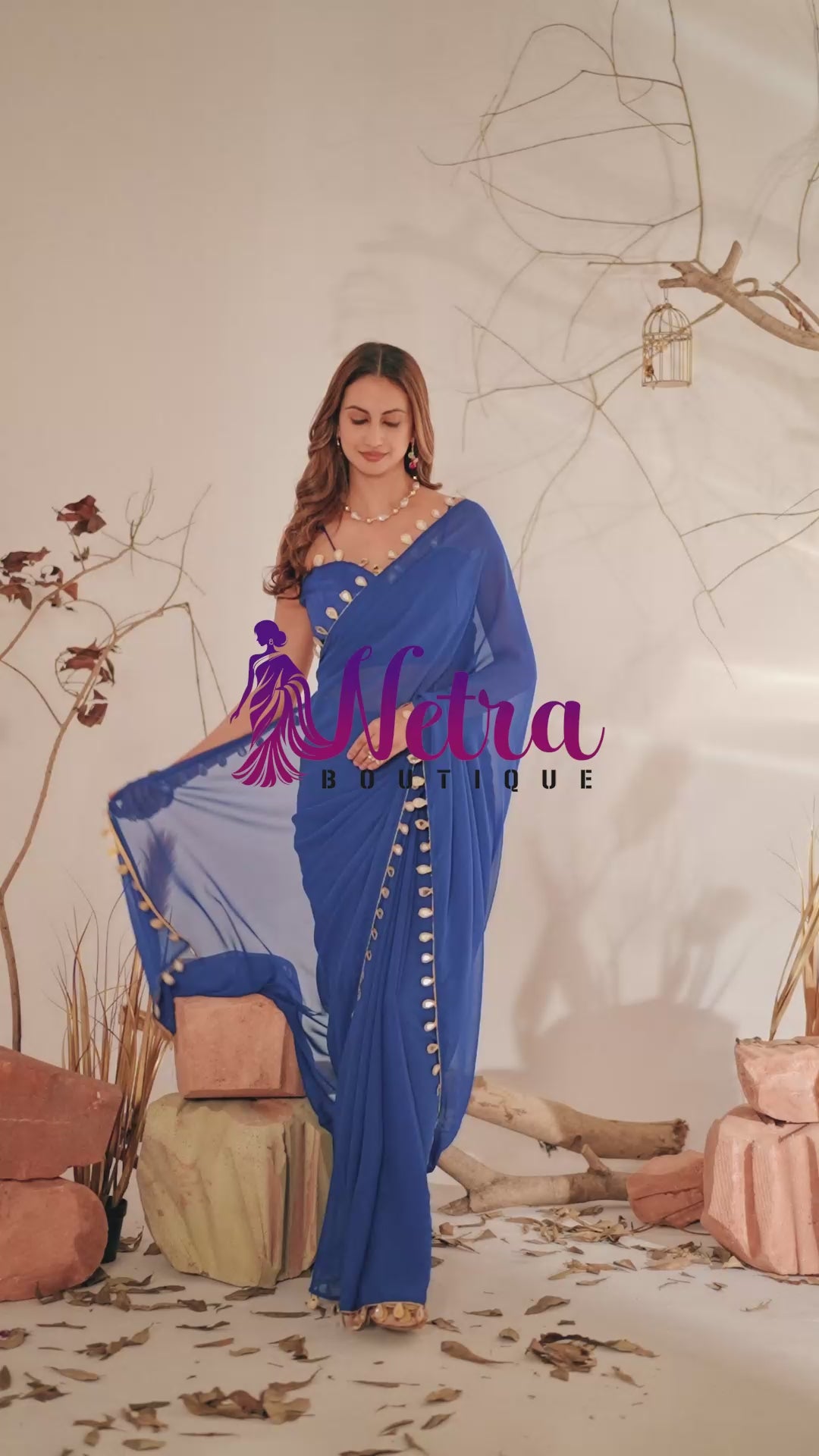 Georgette Saree with Teardrop Golden Border