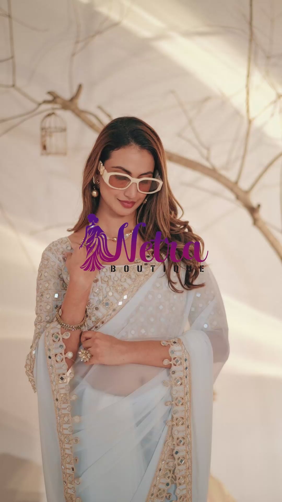 Designer  Georgette Saree with Mirror Embellished Border