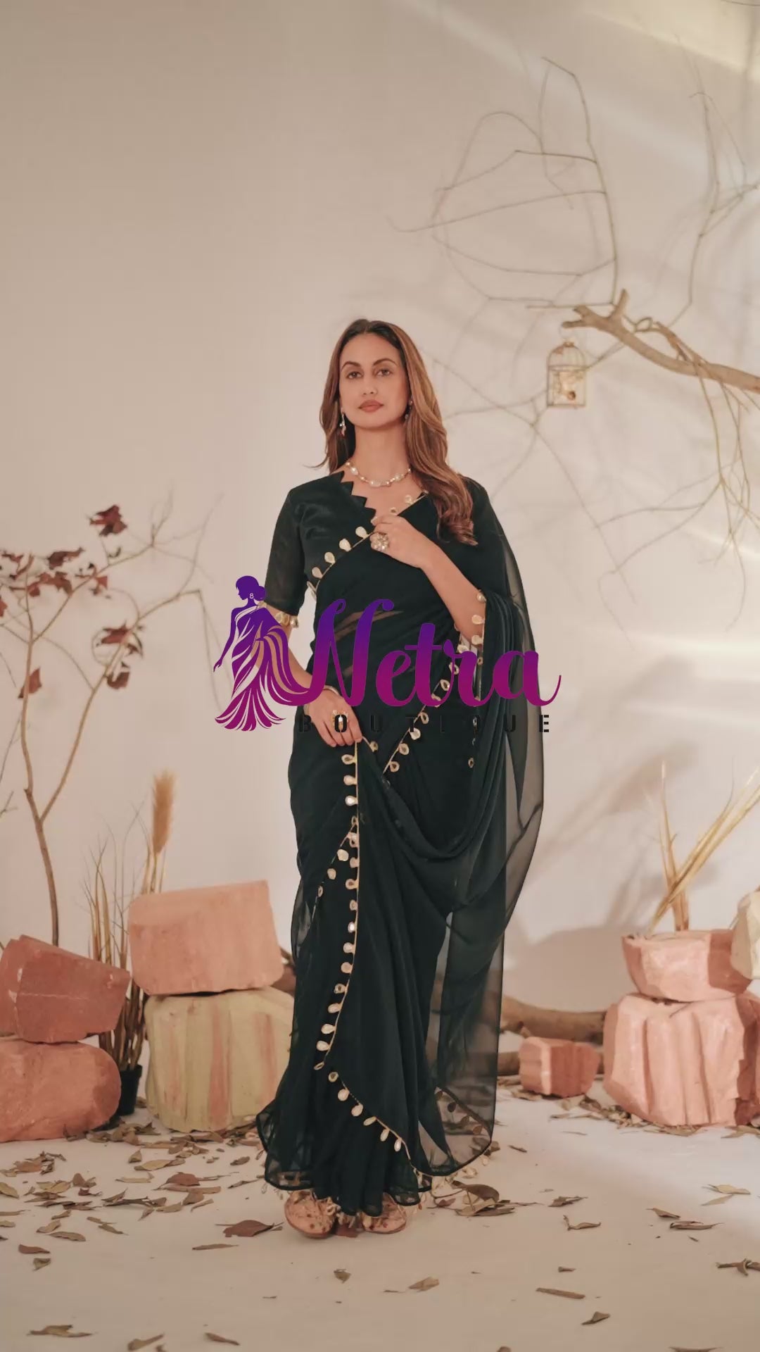 Georgette Saree with Teardrop Golden Border