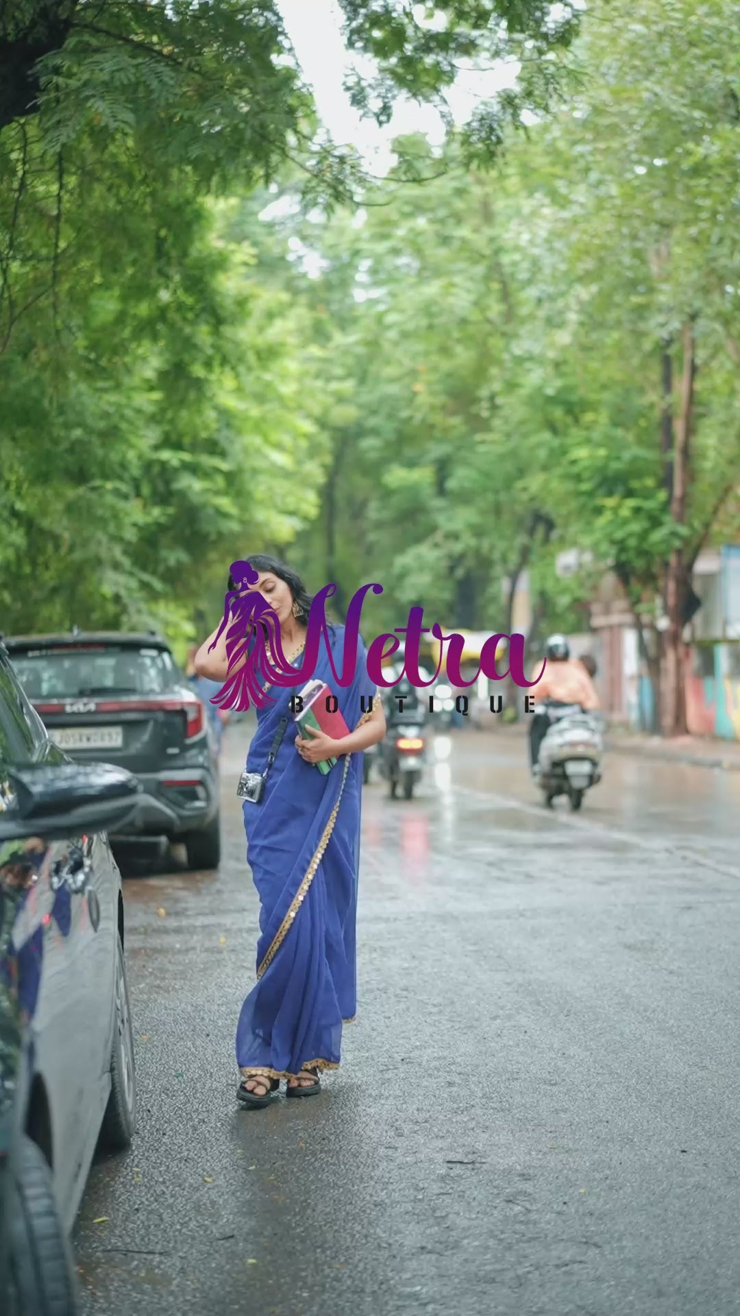 Royal Elegance Blue Georgette Saree with Golden Border