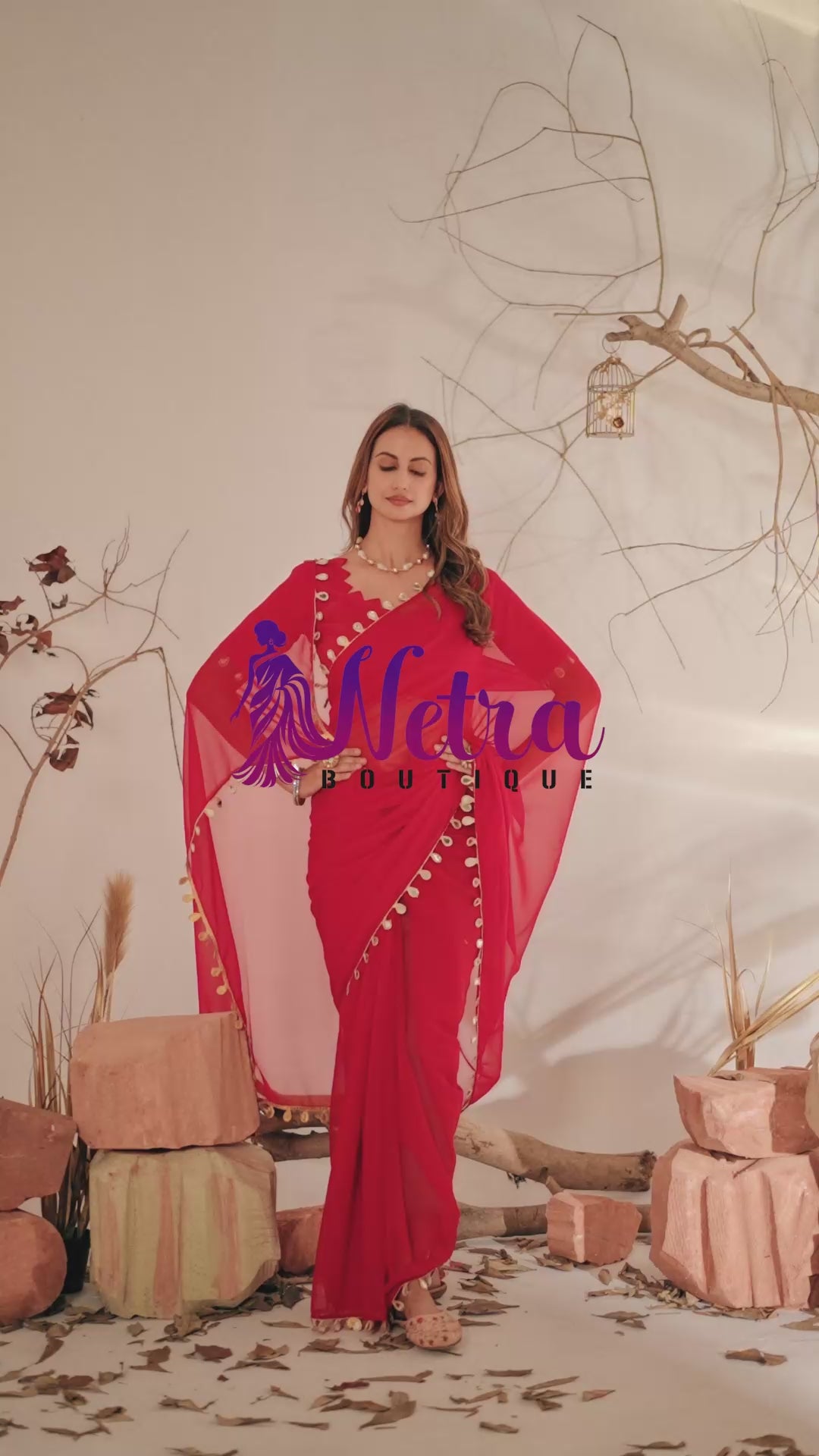 Georgette Saree with Teardrop Golden Border